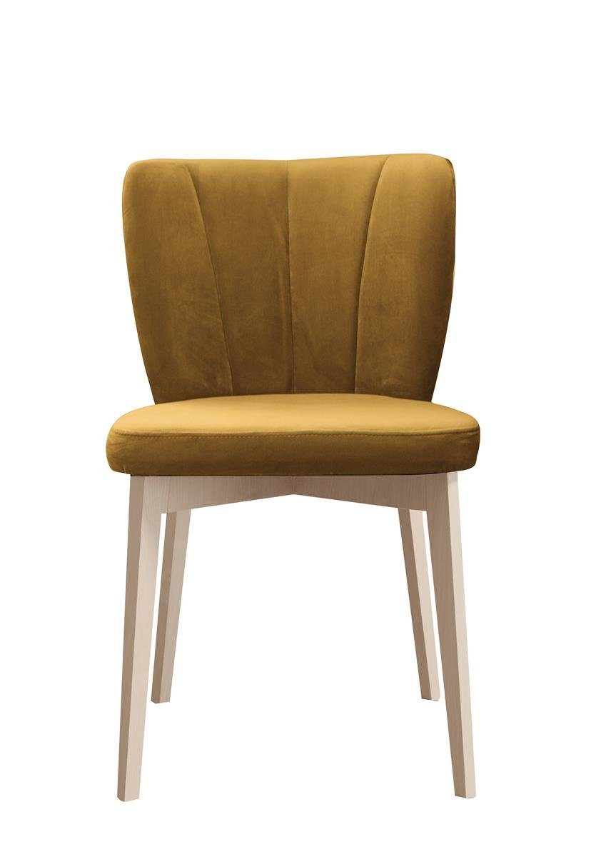 Beautysofa Stuhl Stil, Gelb weiß mit Rückenlehne Relaxstuhl (riviera | gepolsterte Buche 41) mit Polsterstuhl / in modernes schwarz Holzbeine Velours, buche), / im (aus Madison