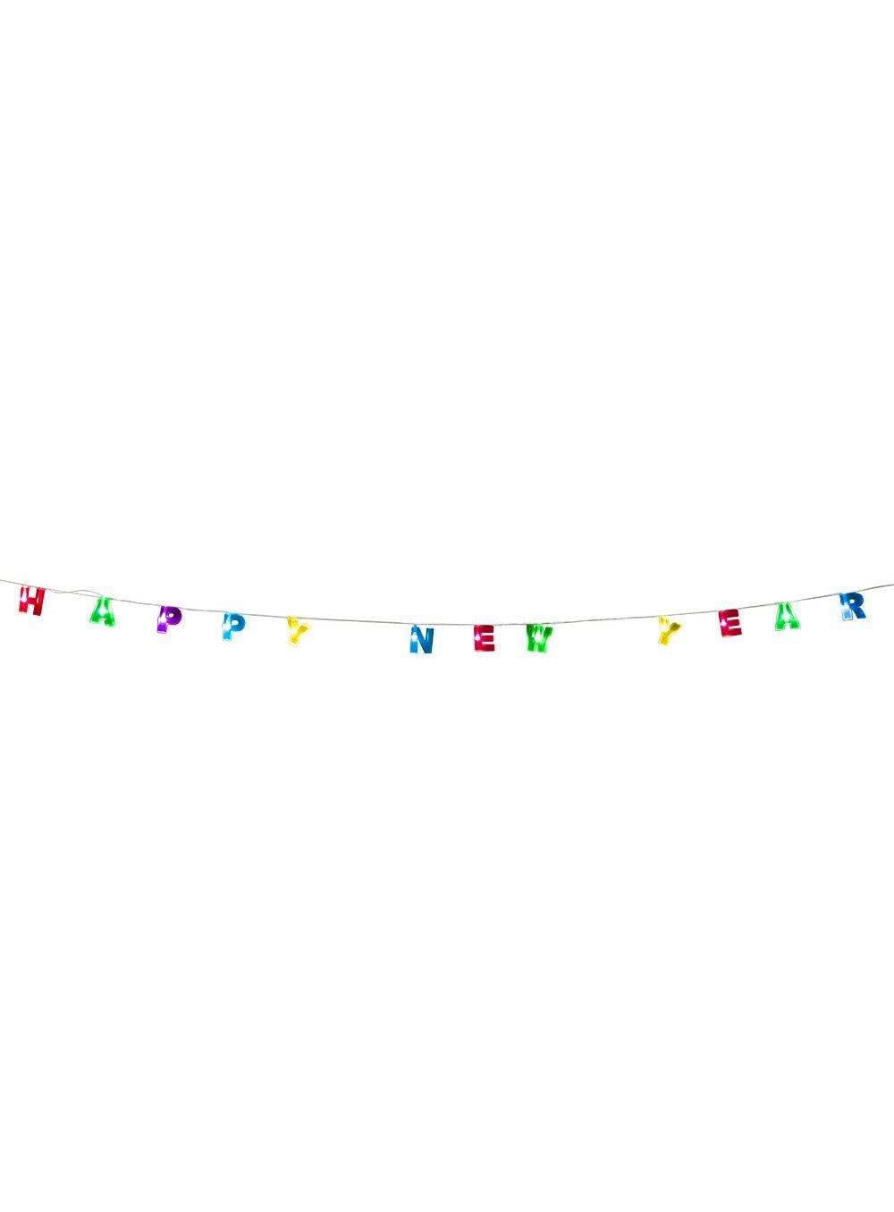 Boland Girlande Lichterkette Happy New Year, Leuchtende Silvesterdeko mit kleinem Batteriefach