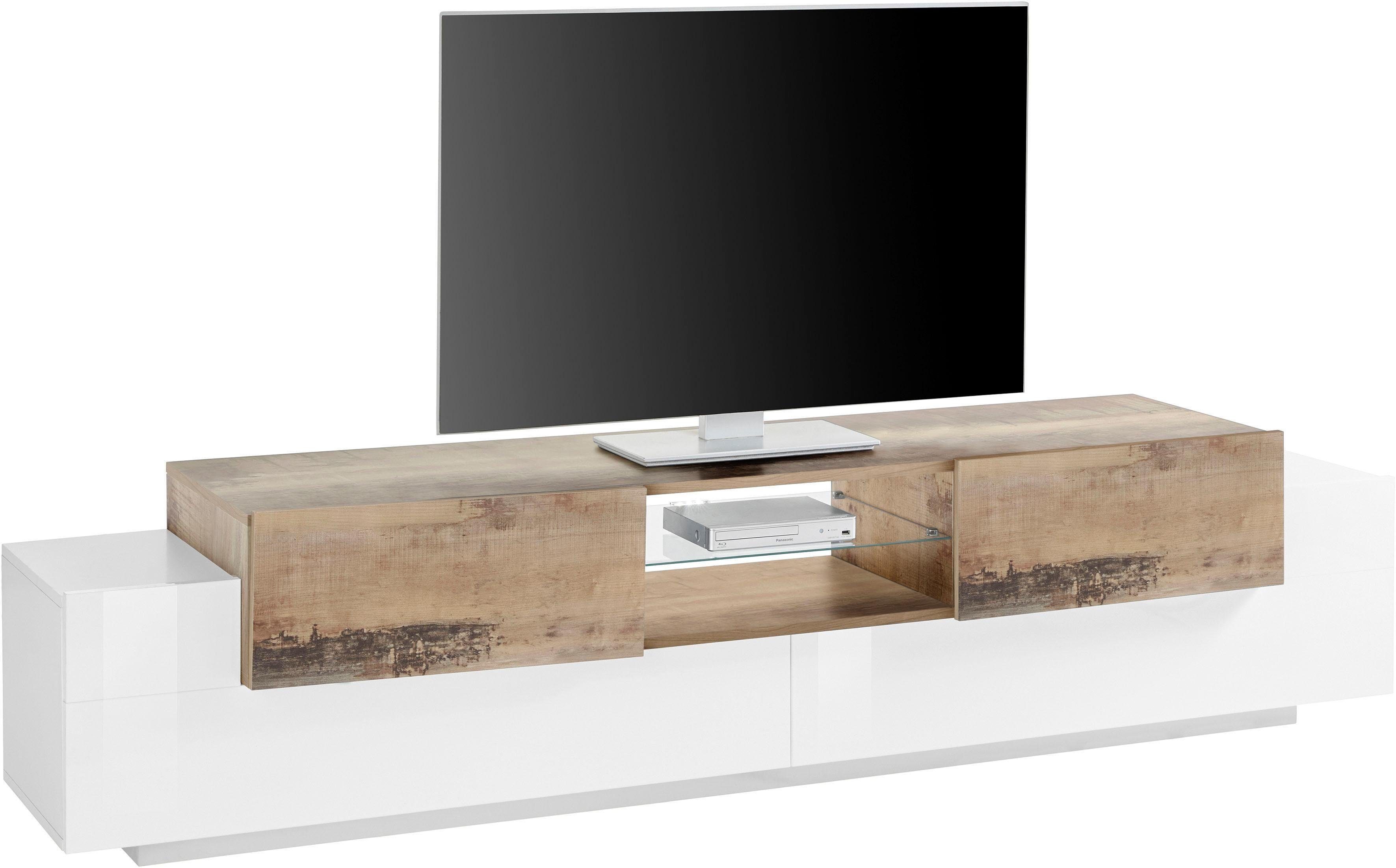 Home affaire Lowboard Coro,Lowboard,TV-Kommode,TV-Möbel,TV-Bank, mit 2 Klappen, 2 Türen, 1 Glasboden, Breite 220