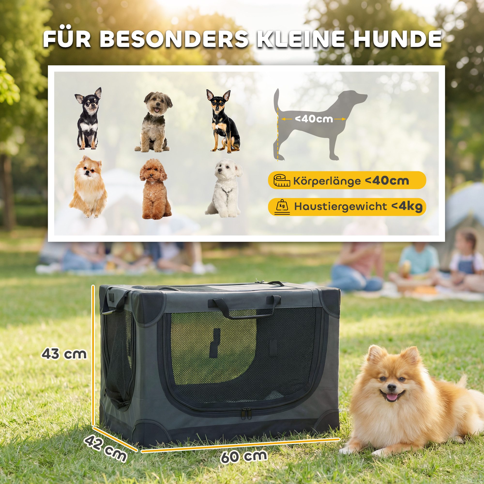 PawHut Tiertransportbox Hundebox faltbar mit Kissen abnehmbarem waschbarem Bezug bis 4 kg, Transportbox aus 600D Oxford-Gewebe für Reise & Auto Armeegrün