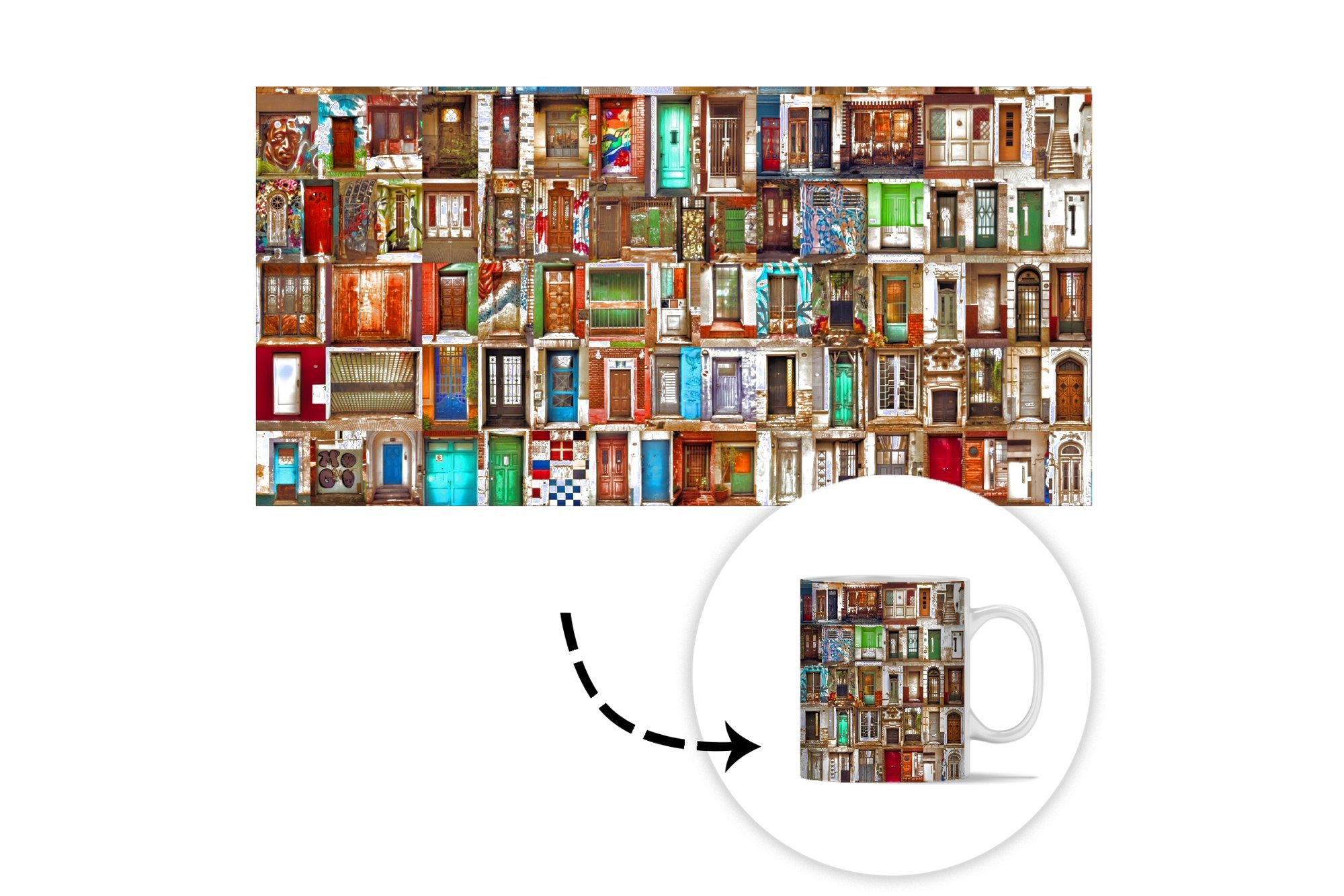 Geschenk - Kaffeetassen, Teetasse, Keramik, MuchoWow Architektur, Tasse - Teetasse, Türen Bunt Becher, Collage -