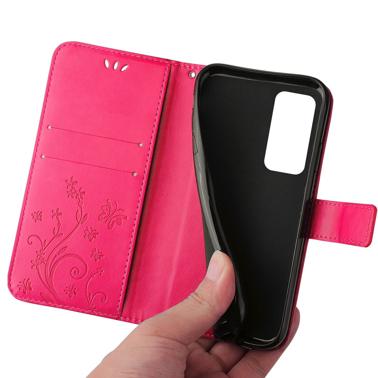 Tec-Expert Handyhülle Cover Tasche Hülle für Huawei P40 6,1 Zoll, Klapphülle Case mit Kartenfach Fliphülle aufstellbar, Motiv Blumen