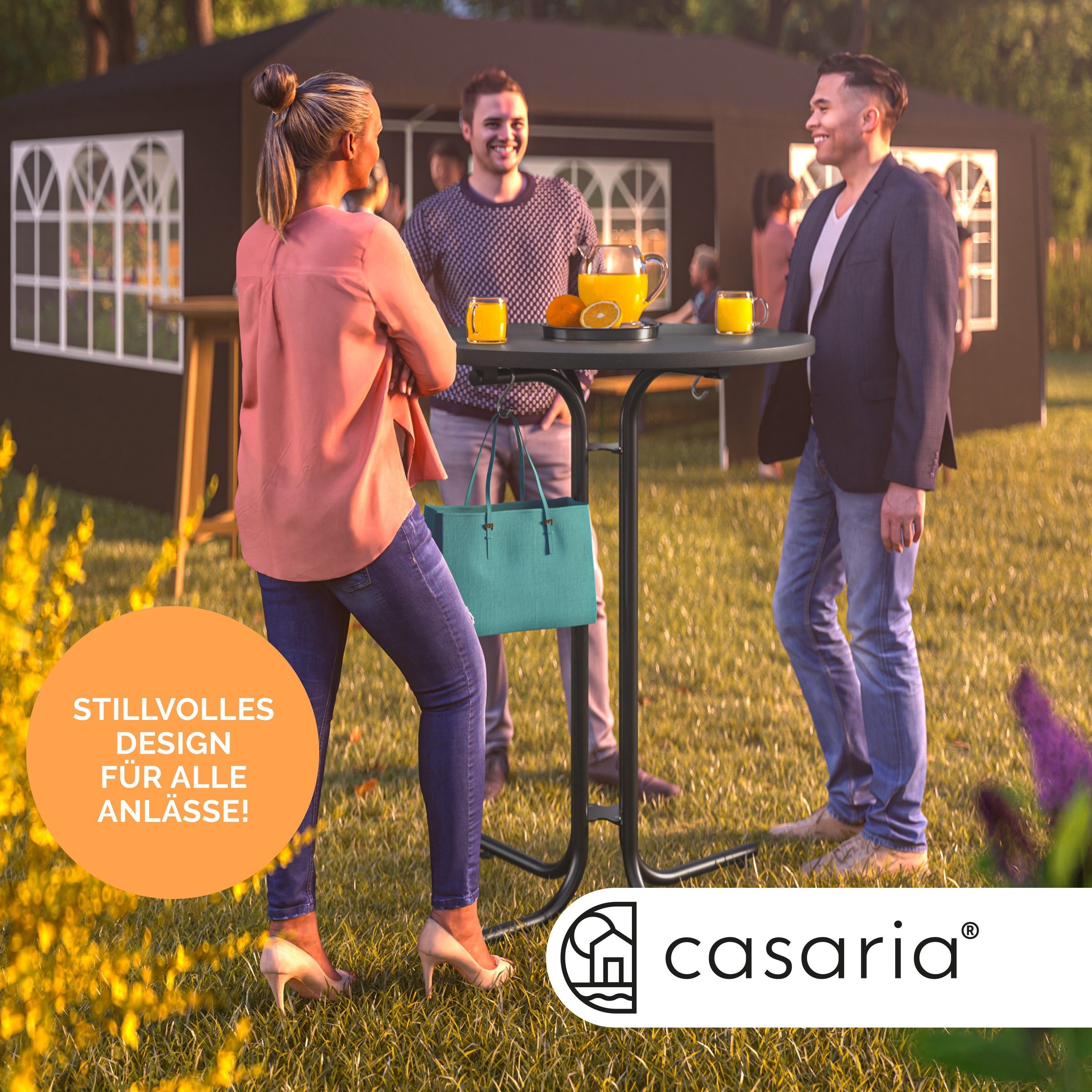 Casaria Stehtisch, Ø70x110 Holz Metall klappbar Garten Partytisch rund grau Hochtisch cm