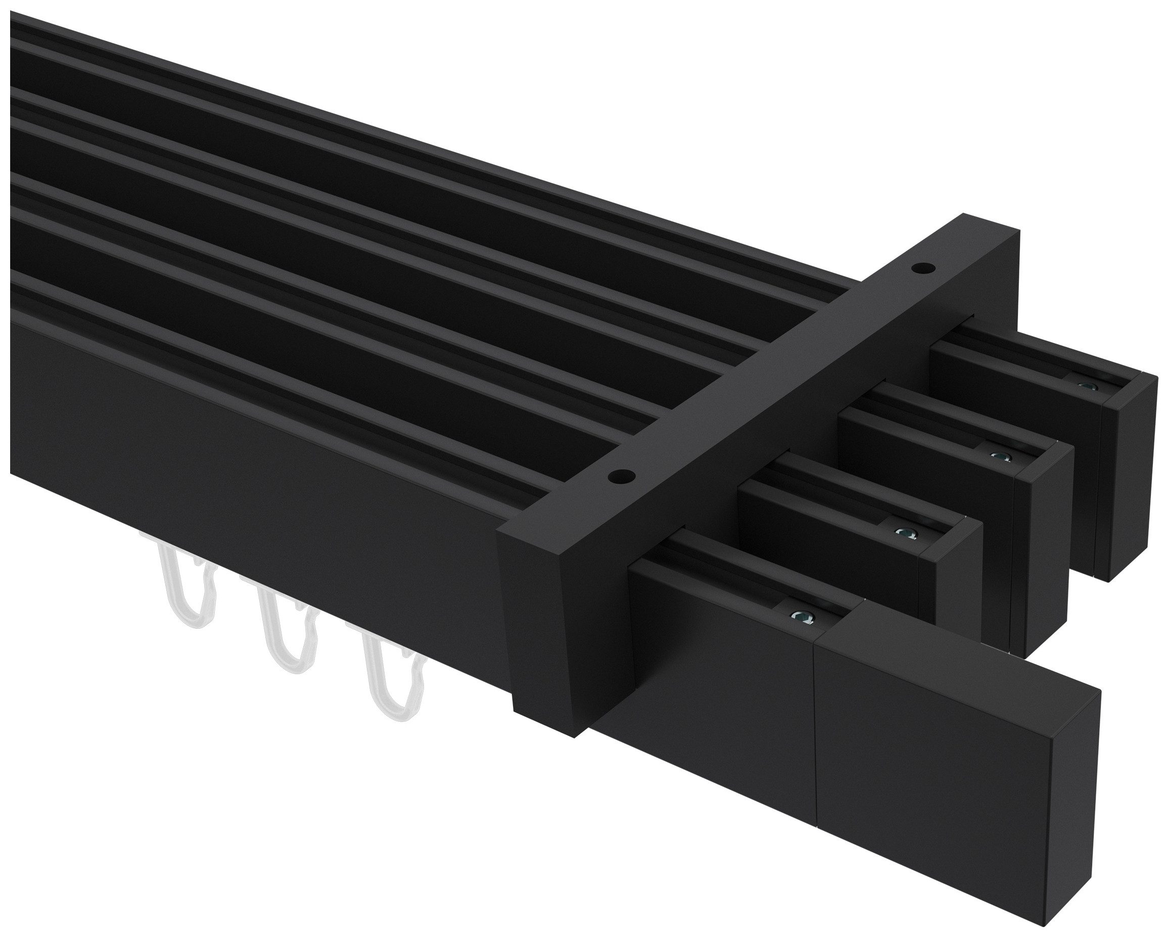 INTERDECO Innenlaufschiene Smartline Lox, 4-läufig, Fixmaß, kürzbar, Deckenmontage, Aluminium, Schwarz, 14x35