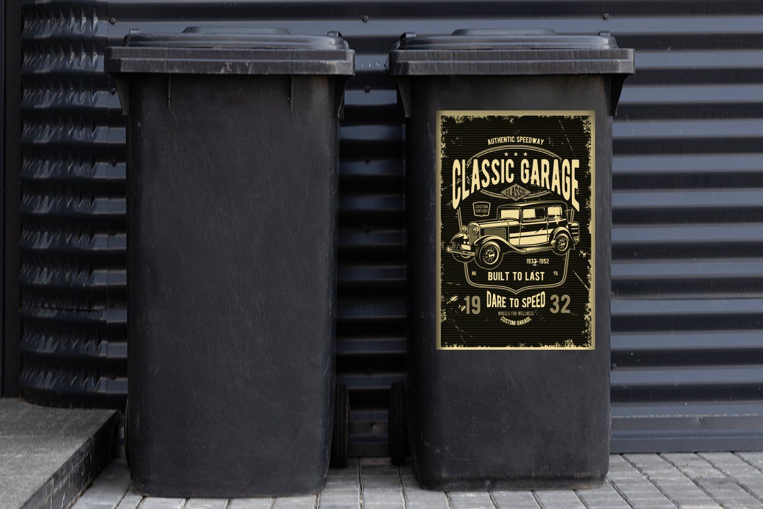 MuchoWow Wandsticker Mancave - - Container, Garage Mülleimer-aufkleber, Abfalbehälter St), Auto Sticker, Retro (1 Mülltonne, 