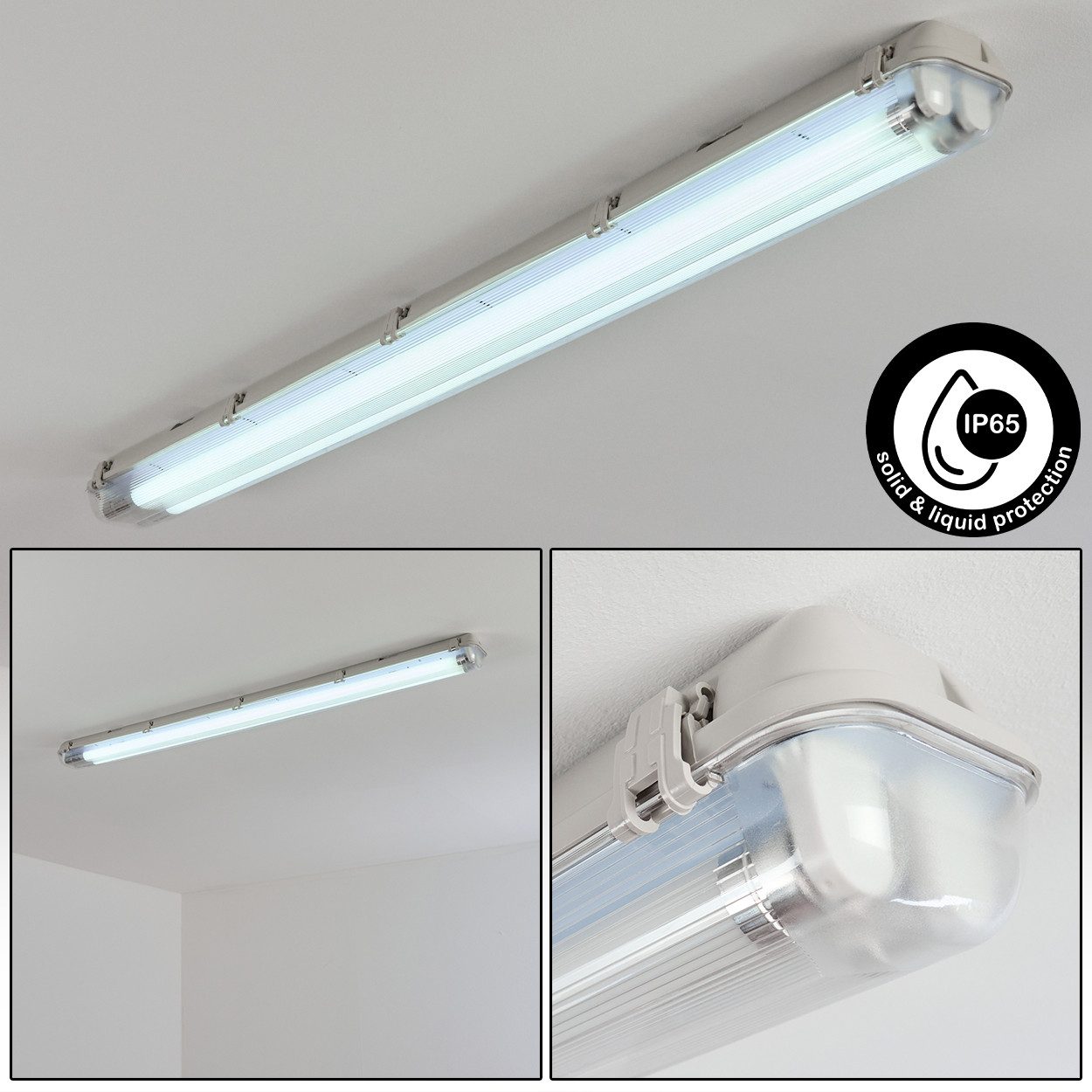 hofstein Deckenleuchte Deckenlampe aus Metall/Kunststoff, Grau/Weiß/Klar, Badezimmer geeignet, moderne Deckenleuchte, 39 Watt, 3300 Lumen, 6500 Kelvin, IP65