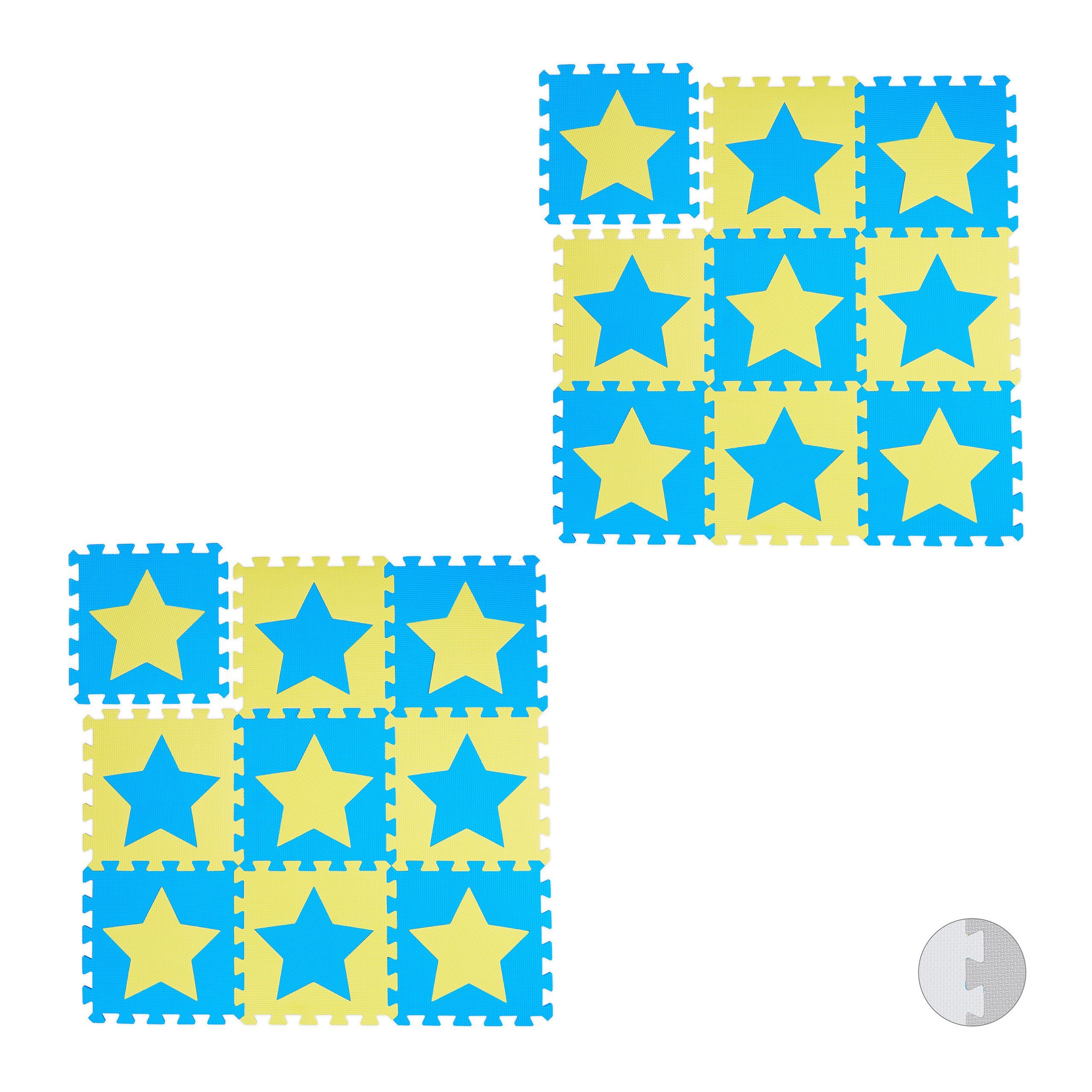 Spielmatte 18 x Puzzlematte Sterne blau-gelb