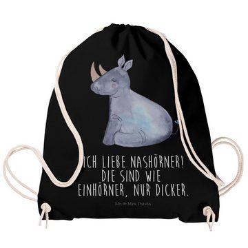 Mr. & Mrs. Panda Sporttasche Einhorn Nashorn - Schwarz - Geschenk, Sporttasche, Unicorn, Beutel, P (1-tlg), Stabile Kordel