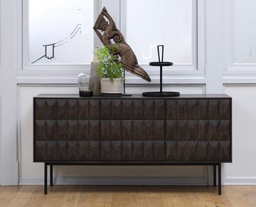 möbelando Sideboard LATINA, aus Eiche/furniert in dunkelbraun mit Absetzungen in Metall Schwarz Lackiert. Abmessungen (B/H/T) 160x79x45 cm