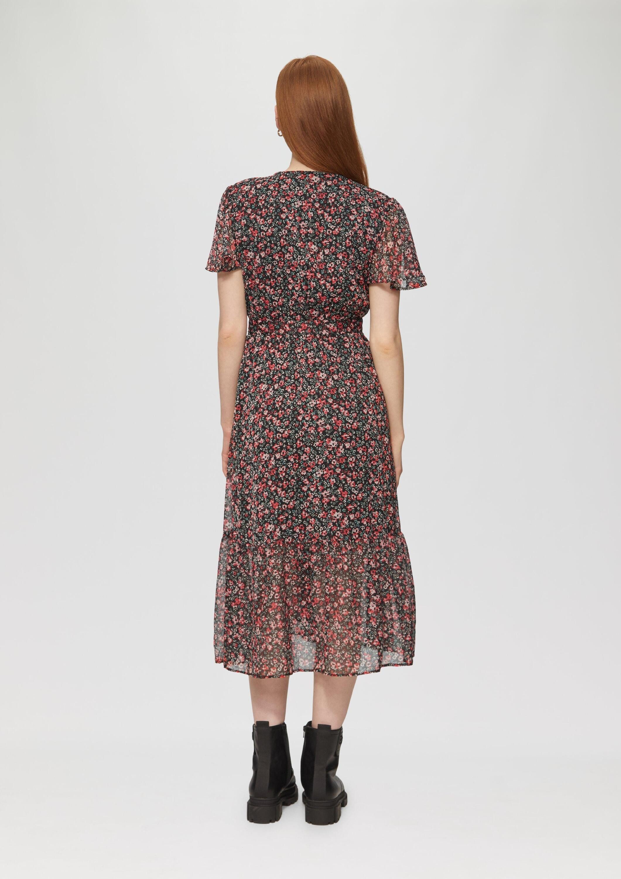 QS Midikleid Kleid Chiffonkleid in Wickeloptik mit All-over-Print