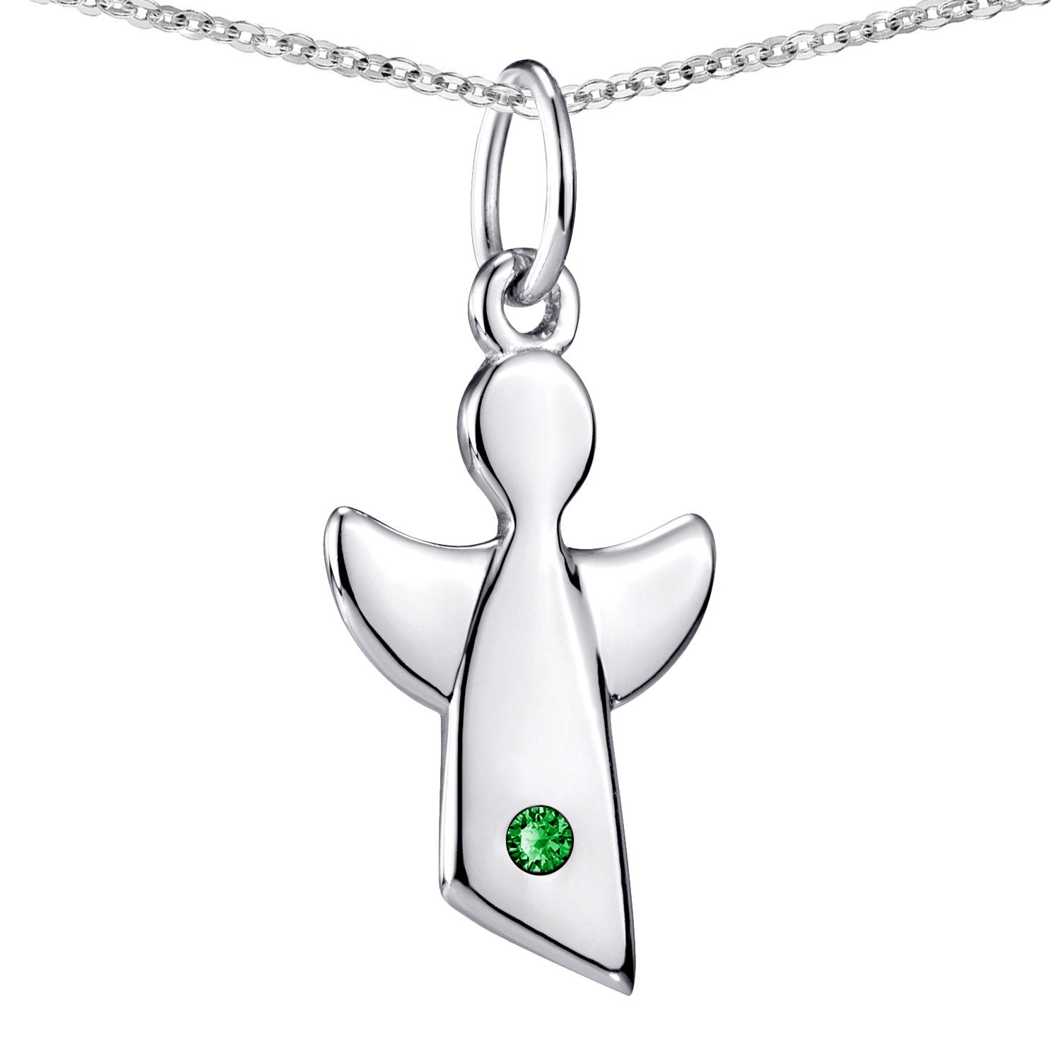 Materia Engelanhänger Schutzengel Mai Geburtsstein Grün KA-459, aus 925 Sterling Silber, rhodiniert