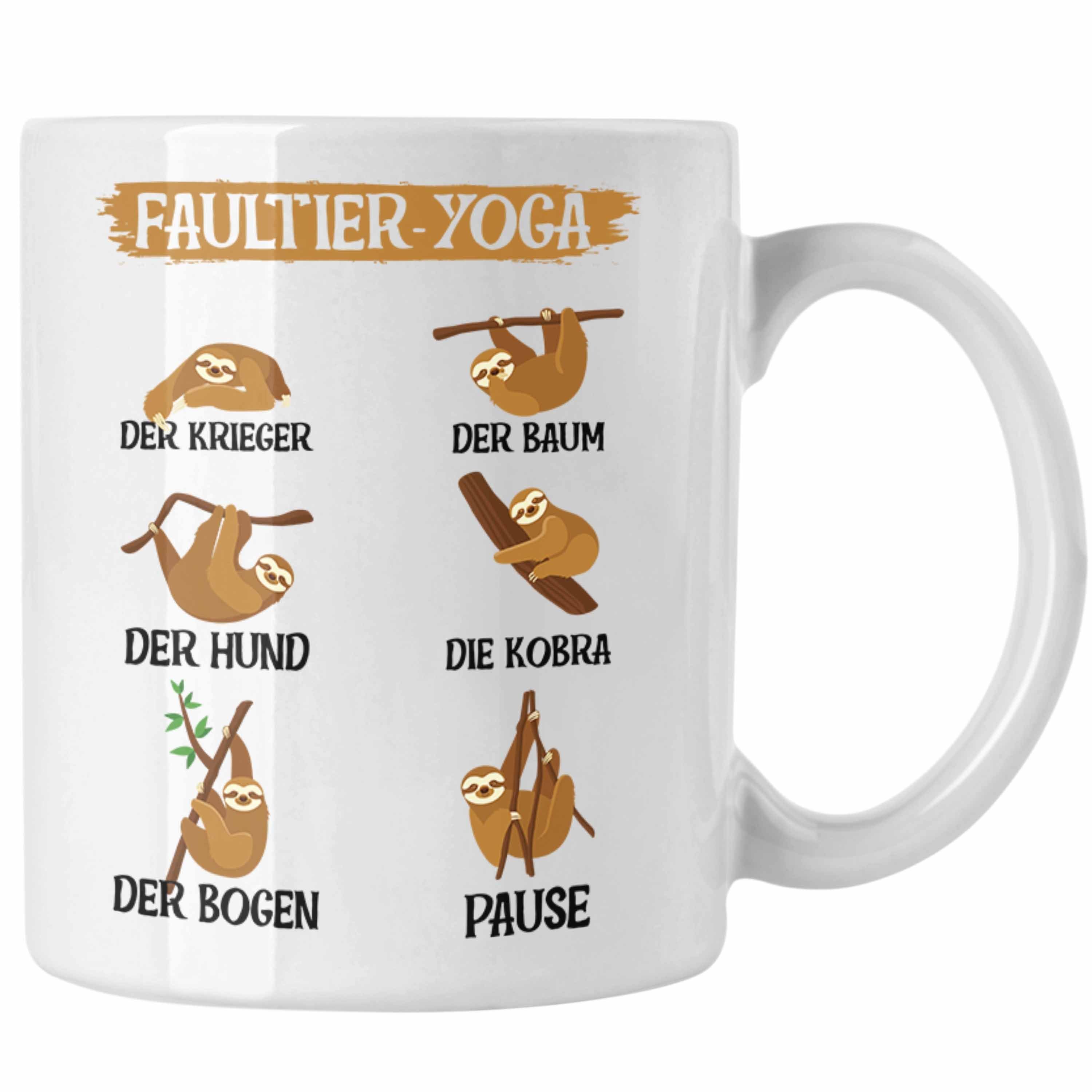 Trendation Tasse Trendation - Faultier Yoga Tasse Geschenk Lifestyle Yoga Lehererin Lehrer Geschenkidee Weiss