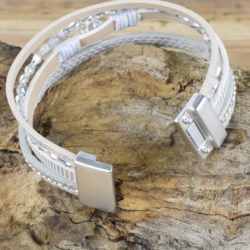 KARMA Lederarmband Damenarmband Leder grau mit Kristallen (Damenschmuck Armband Kristalle), Leder grau Geschenk für Sie