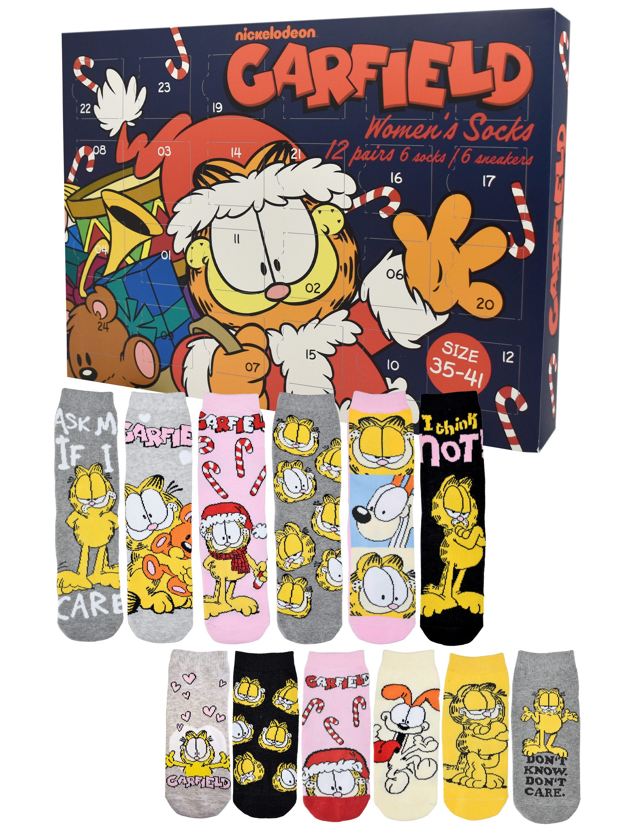 United Labels® Adventskalender Garfield Socken Adventskalender mit 12 Paar kurz und lang