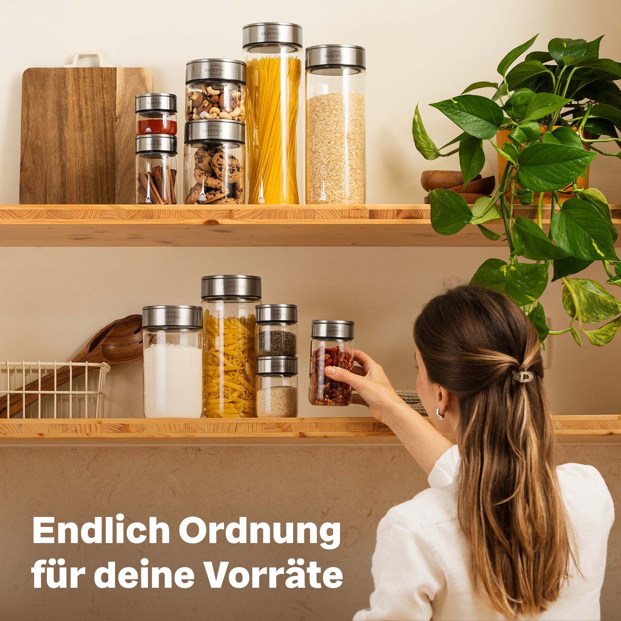 SILBERTHAL Vorratsglas 400ml, Vorratsdose mit Klickdeckel, Glas, Edelstahl, (Einzeln, 1-tlg), Luftdicht & Mottensicher