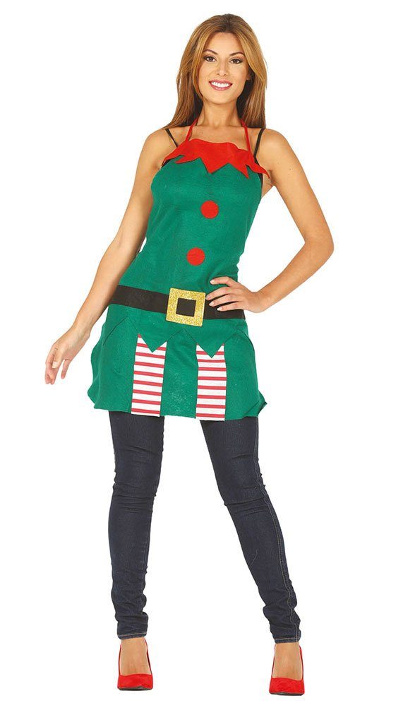 Karneval-Klamotten Kostüm Kochschürze Weihnachten Weihnachtselfen Damen, Schürze Weihnachten Weihnachtswichtel Weihnachtshelfer Einheitsgröße