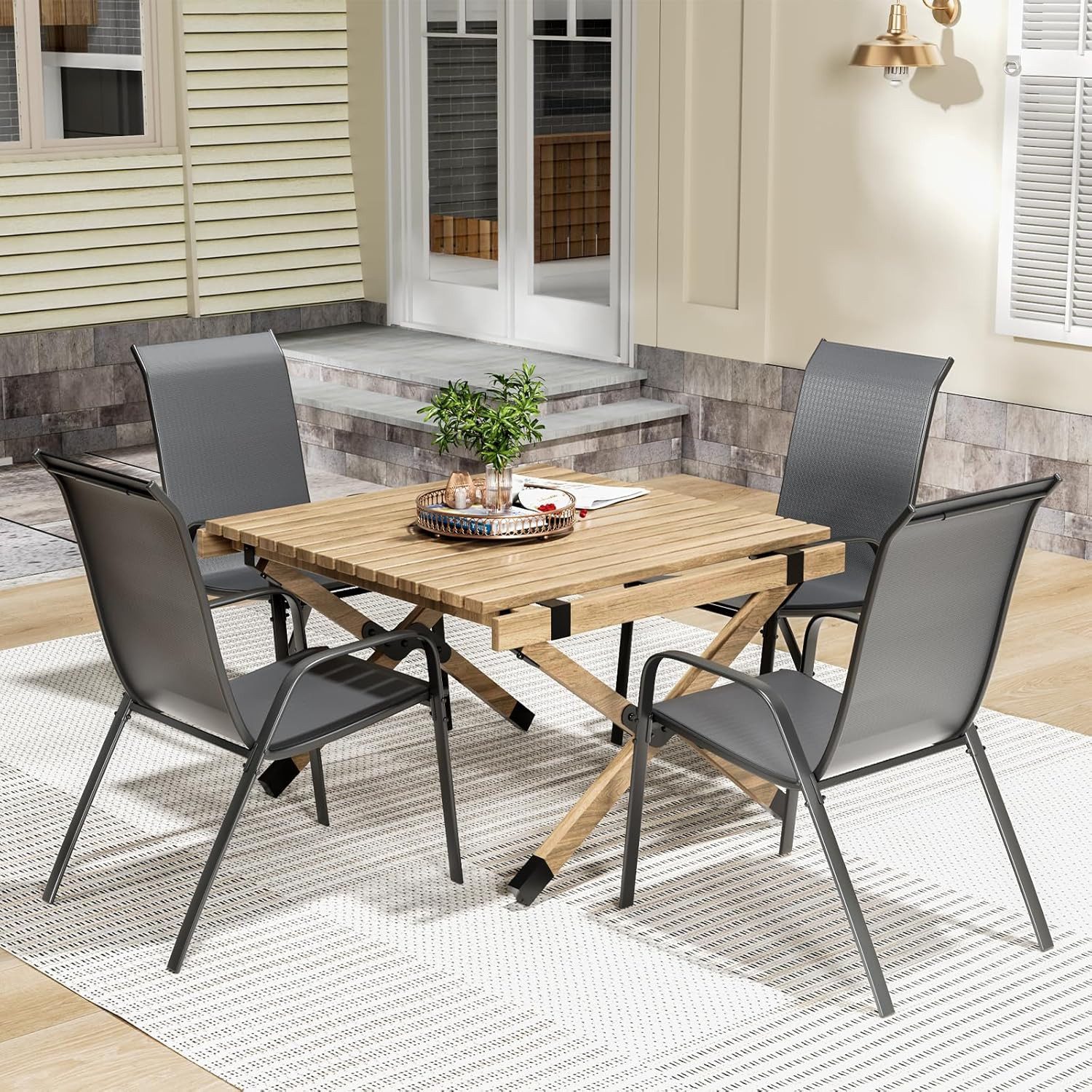 TLGREEN Stapelstuhl Gartenstühle Stapelstuhl,Camping Stapelbar Hochlehner, (Terrassenstuhl Textilene Stahlgestell für Gärten Innenhöfe Balkone Restaurants, 4 St), 150 kg Belastbar