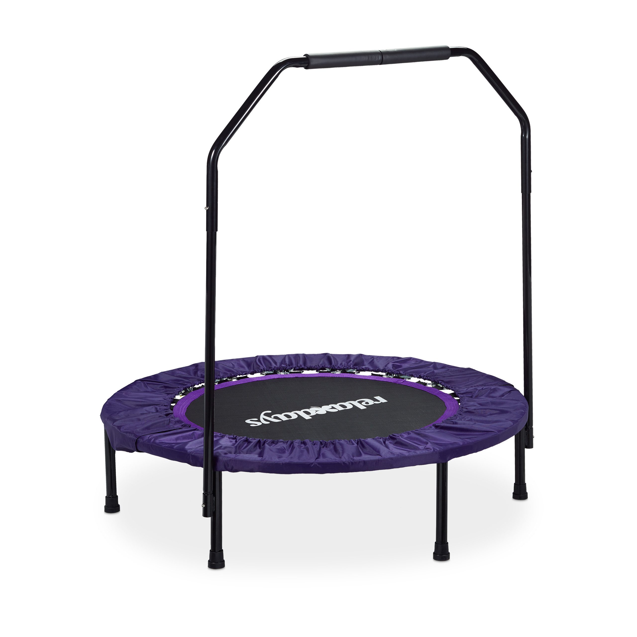 relaxdays Fitnesstrampolin Trampolin faltbar mit Haltestange, Ø 102 cm, (4 tlg)