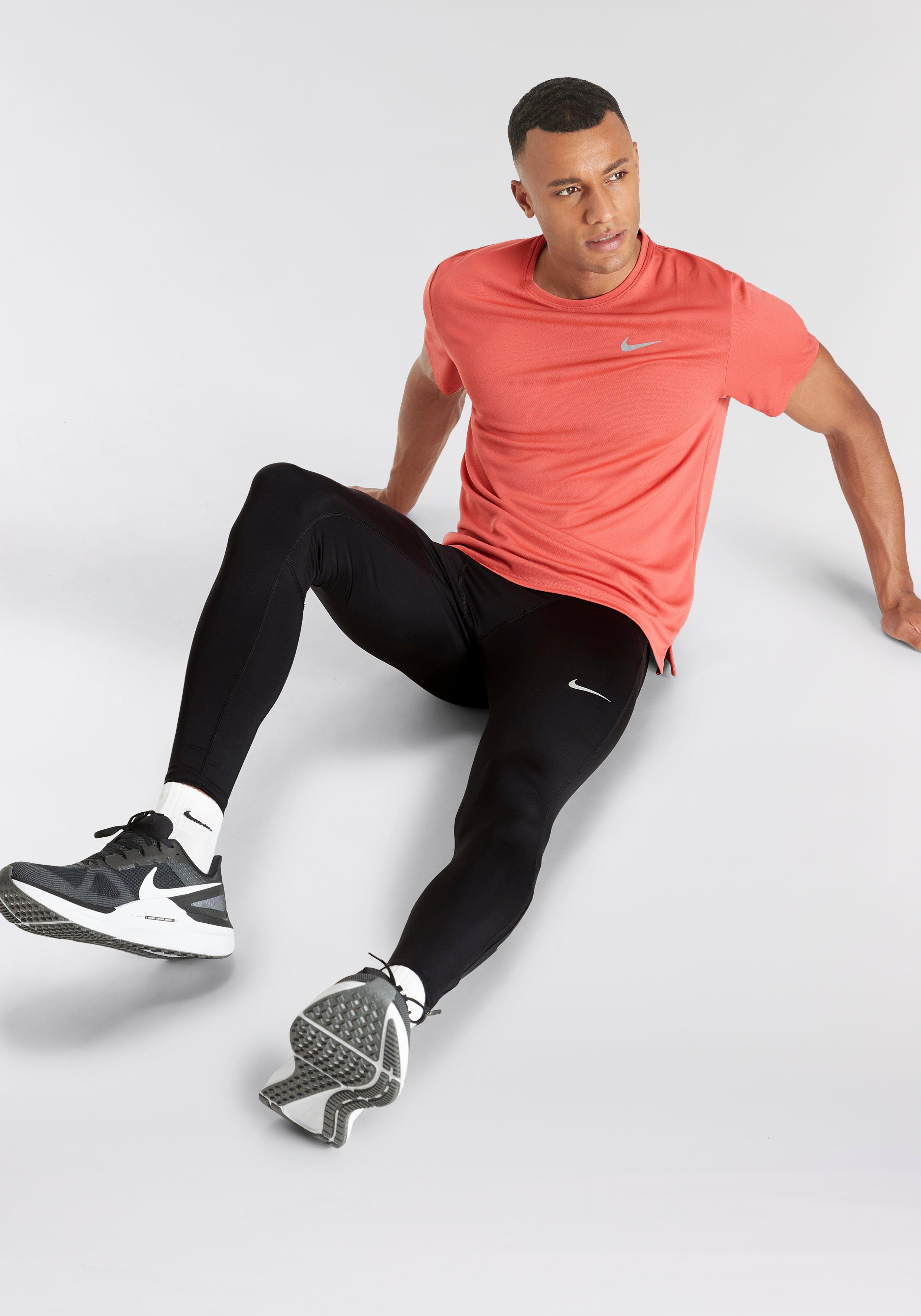 Nike Laufshirt RUNNING MEN'S UV DRI-FIT SHORT-SLEEVE SILV TOP MILER ADOBE/REFLECTIVE