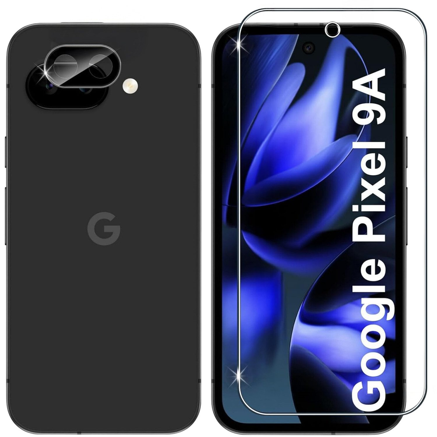 CLM-Tech Displayschutzglas 1X Schutzfolie für Google Pixel 9a Panzerfolie 1X Kameraschutz für Google Pixel 9a, 2er Set Kameraglas Panzerglas Displayschutz 9H Glas, 2 Stück, Unterstützt Fingerabdruck-ID