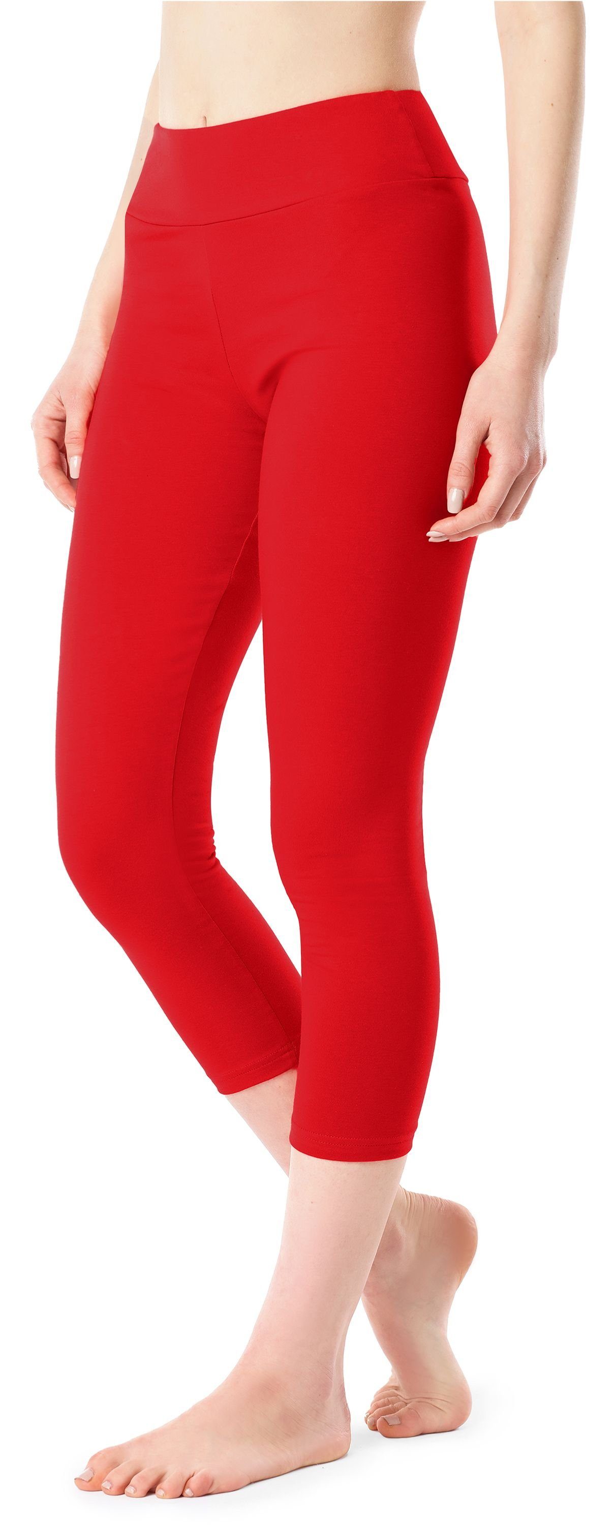 Merry Bund Leggings Leggings Capri aus Style Rot Damen Baumwolle elastischer (1-tlg) MS10-430 3/4