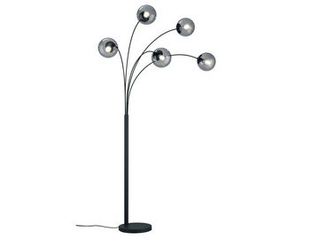 meineWunschleuchte LED Bogenlampe, LED wechselbar, Warmweiß, große ausgefallen-e Bogen-stehlampe für Ecke 5x Rauch-glas Kugel 180cm