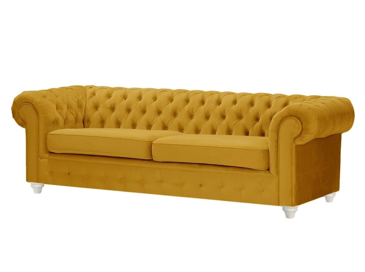 JVmoebel Chesterfield-Sofa Luxuriöses 3-Sitzer-Sofa in Senffarbe aus Samt im Chesterfield-Stil, 1 Teile