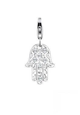 Nenalina Charm-Einhänger Hamsa Hand Ornament Kristall 925 Silber
