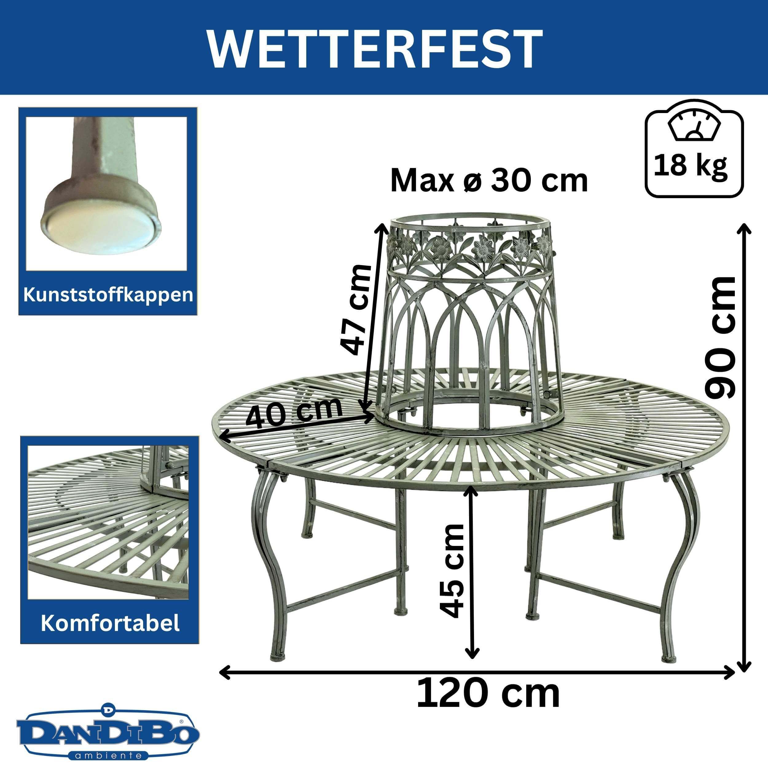 DanDiBo Baumbank Rund Metall Wetterfest Grau 96590 Rundbank ø 120 cm Garten günstig online kaufen