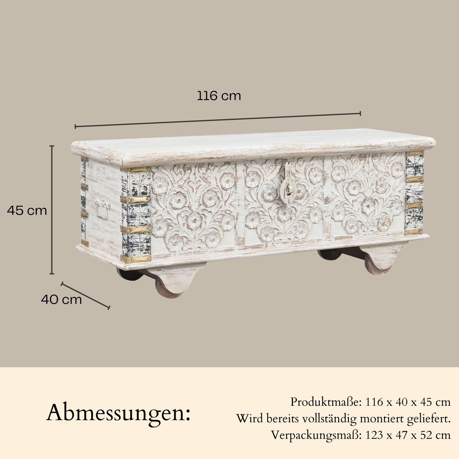 Marrakesch Orient & Mediterran Interior Truhe Massivholz-Truhe Daher handgefertigte Möbel Sitztruhe Betttruhe 116 cm (1 St), Handarbeit