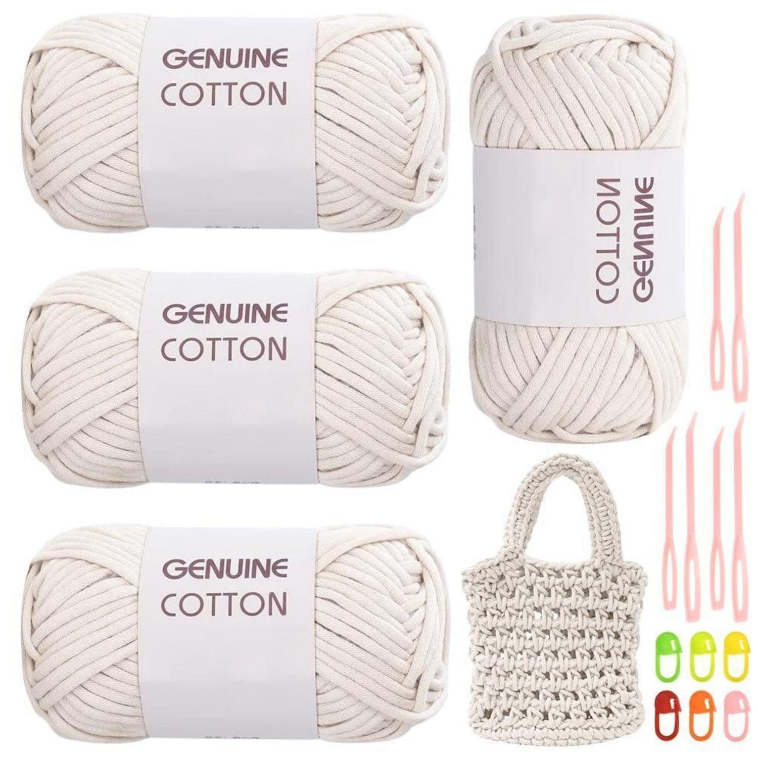 LuxusKollektion Garn Set 4x50g Milchig Weiß Baumwolle/Nylon Häkeln Anfänger Häkelwolle