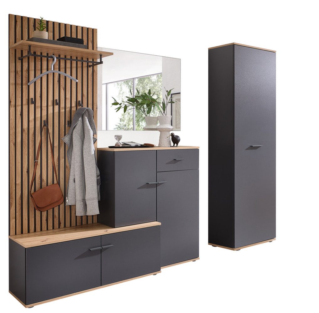 Bega Consult Garderoben-Set (2-tlg) in Anthrazit / Artisan Dekor - 223x199x38cm (B/H/T), (2-tlg)