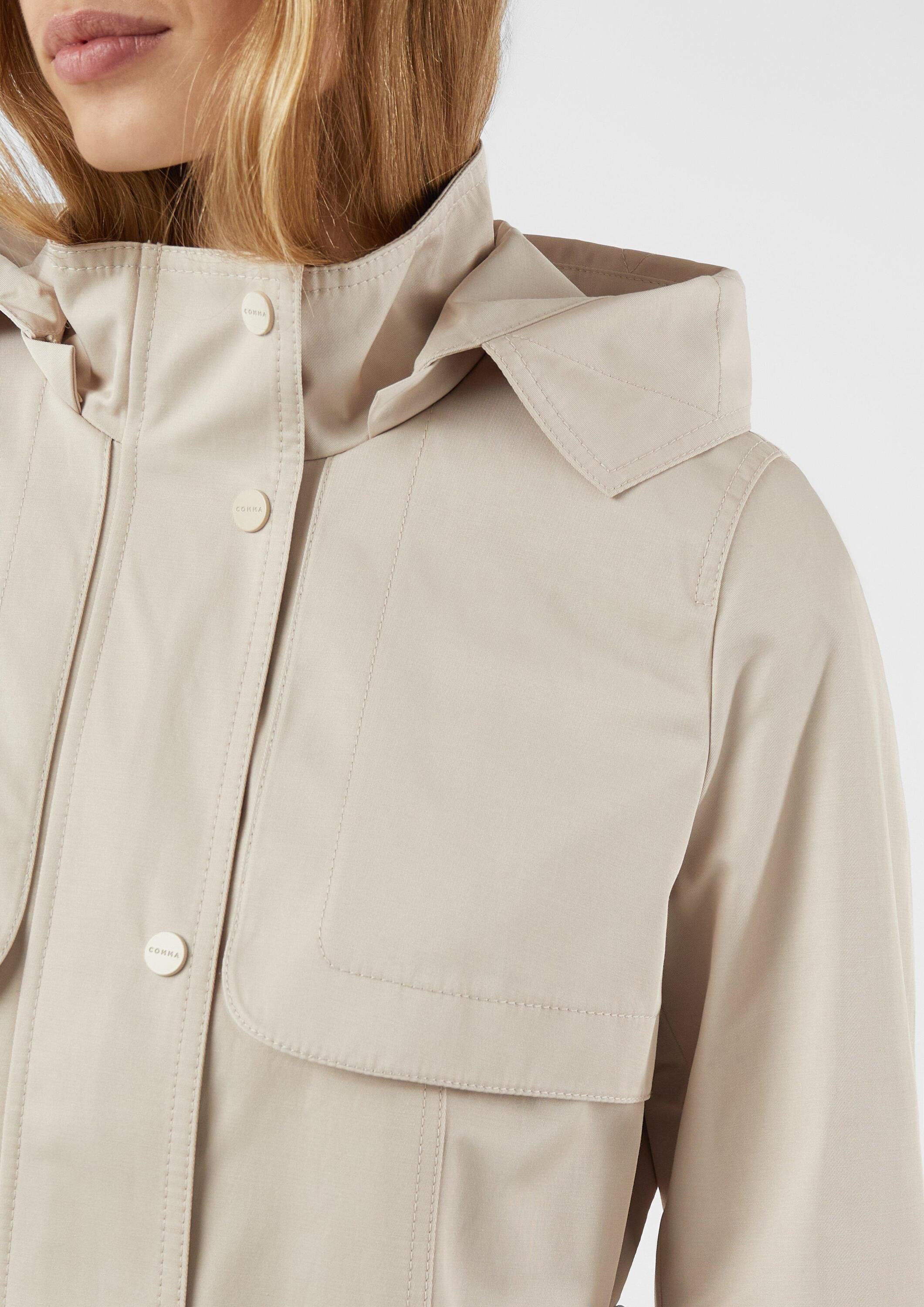 comma Funktionsmantel Outdoor-Mantel Baumwoll-Trenchcoat mit abnehmbarer Kapuze und Bindegürtel