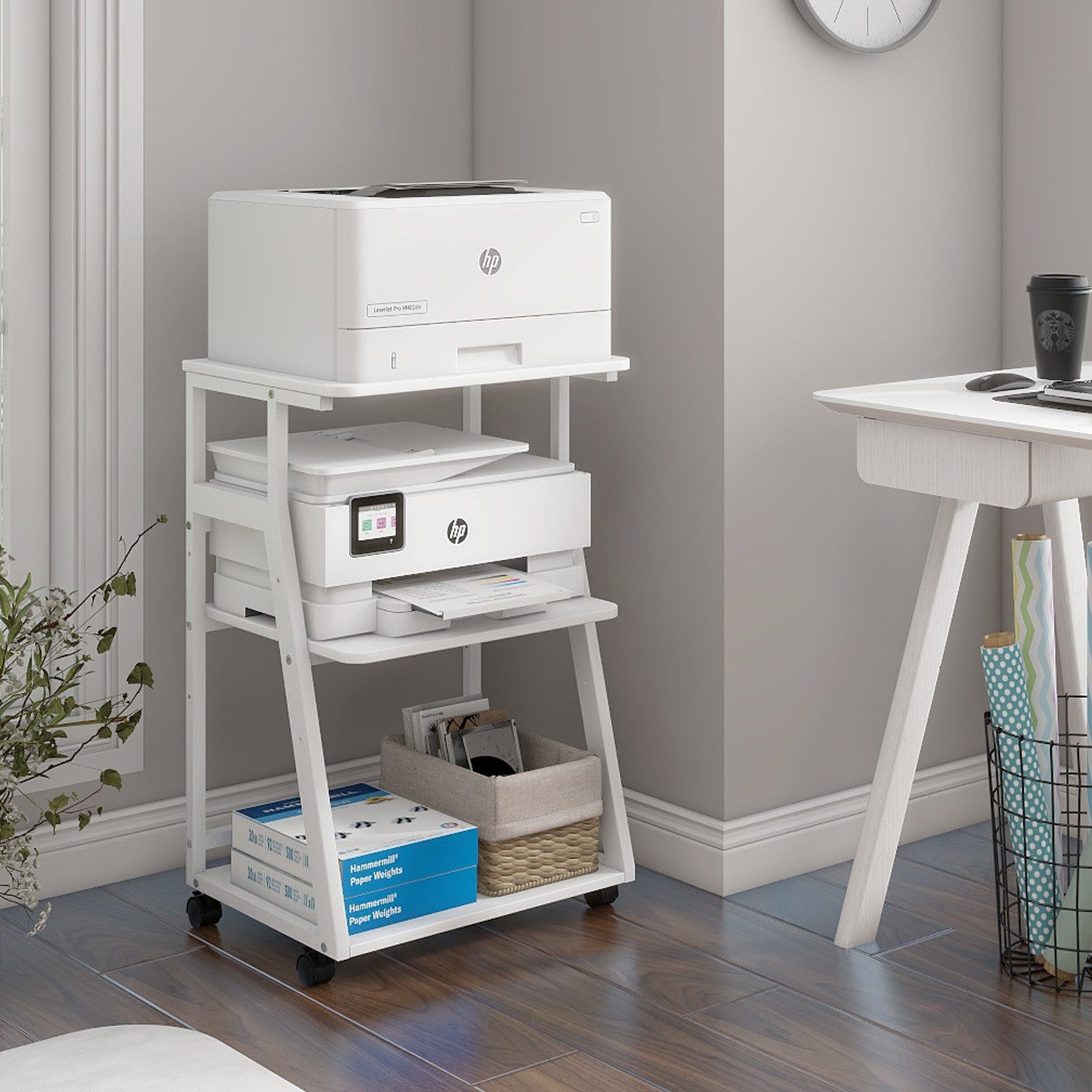 PUNCIA Druckertisch 3 Schichten 50x50cm Heim Büro mit Raddrucker Aufbewahrungshalter Tisch (1-St) – Bild 4 von 5