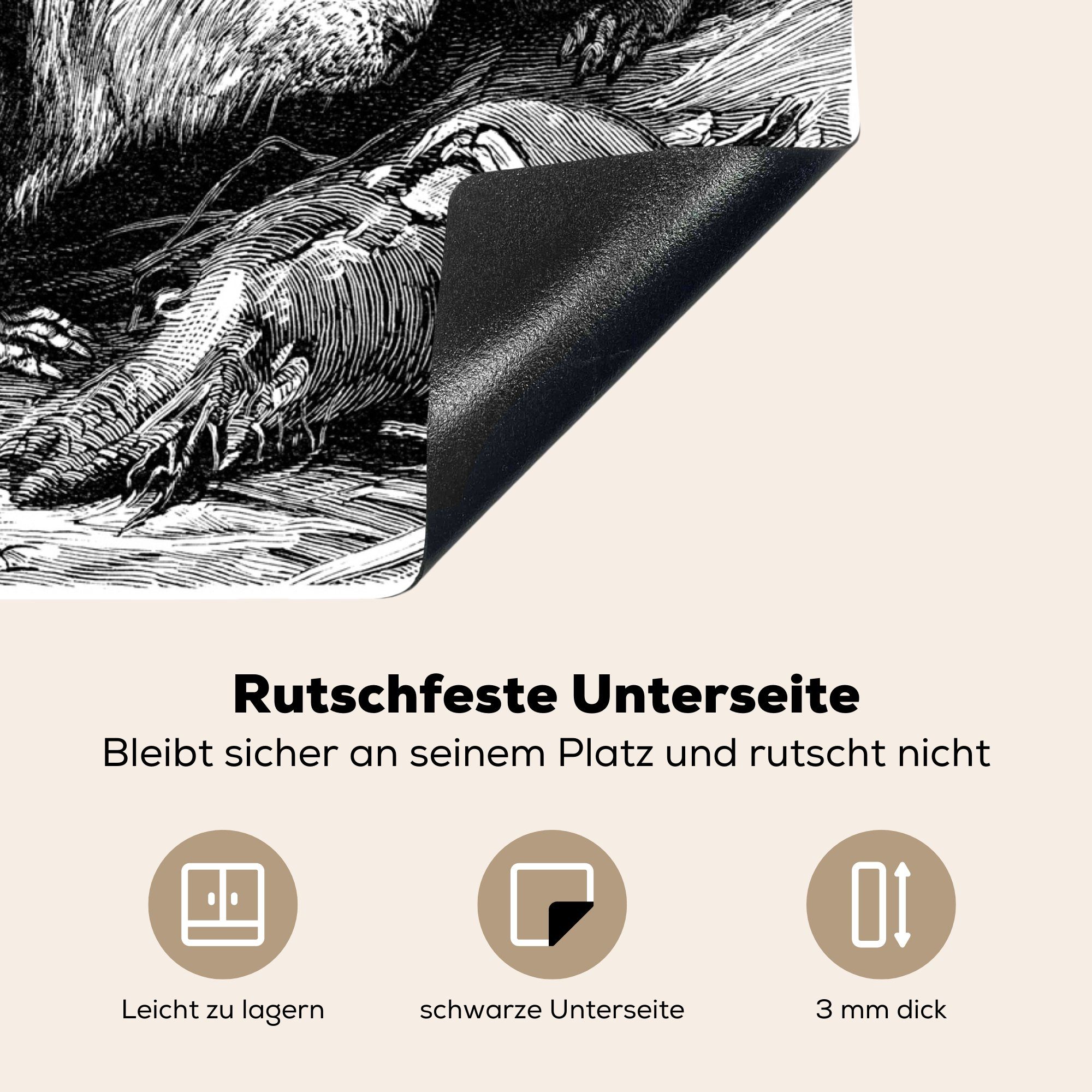 MuchoWow Herdblende-/Abdeckplatte cm, von Eine Ceranfeldabdeckung nutzbar, tlg), Arbeitsfläche 70x52 Meerschweinchen, zwei (1 Schwarz-Weiß-Illustration Mobile Vinyl
