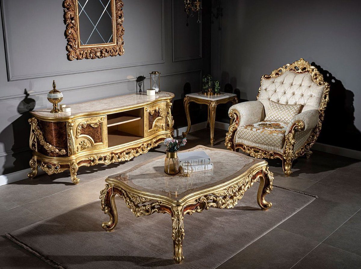 Casa Padrino Beistelltisch Luxus Edel - & / Handgefertigter im Gold Beistelltisch - Prunkvoll - / Tisch Beige Möbel Barock Creme Barock Barockstil