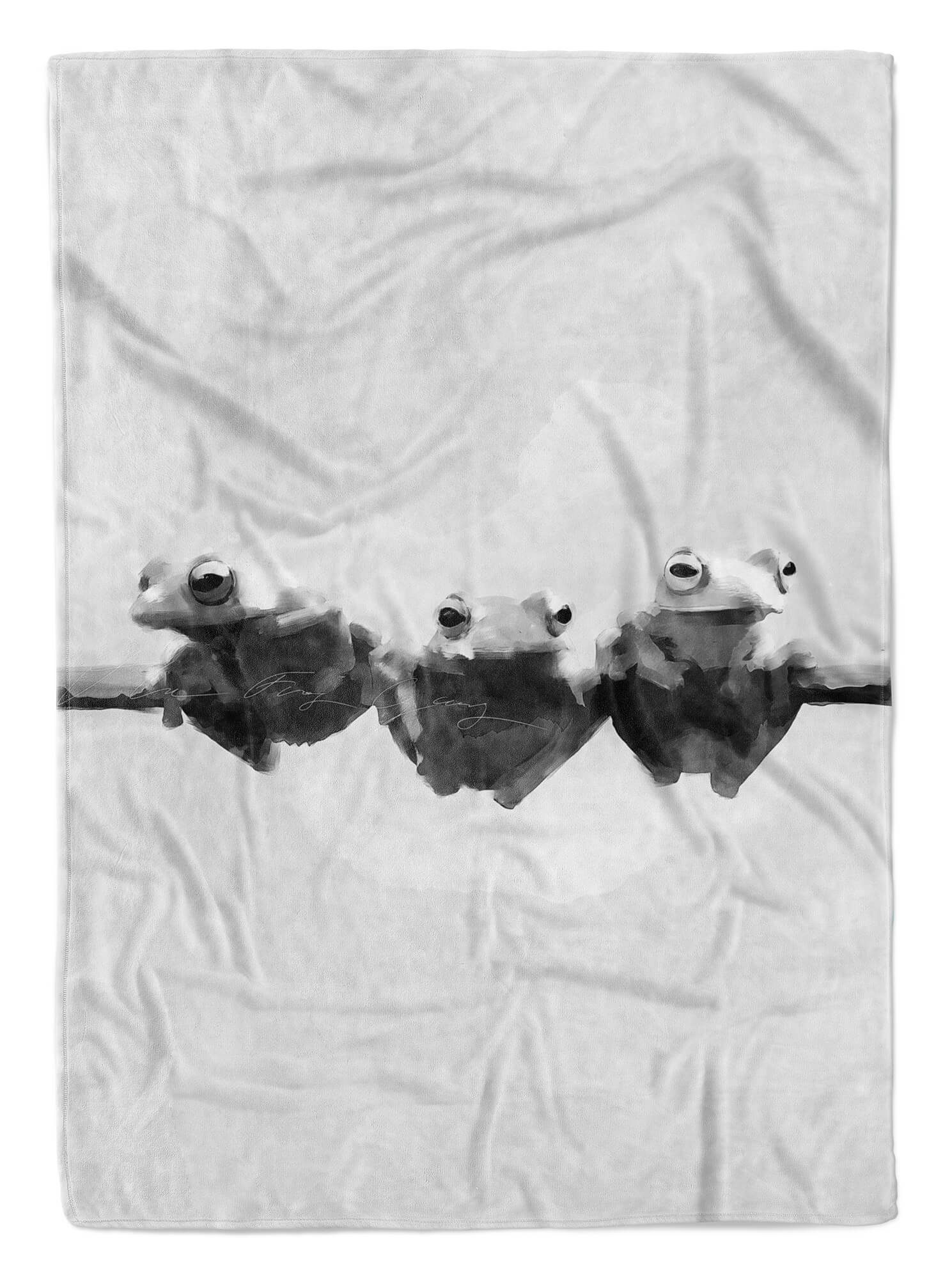 (1-St), Handtücher Grau Art Frösche Kuscheldecke Handtuch Motiv, Handtuch Drei Saunatuch Sinus Baumwolle-Polyester-Mix Strandhandtuch