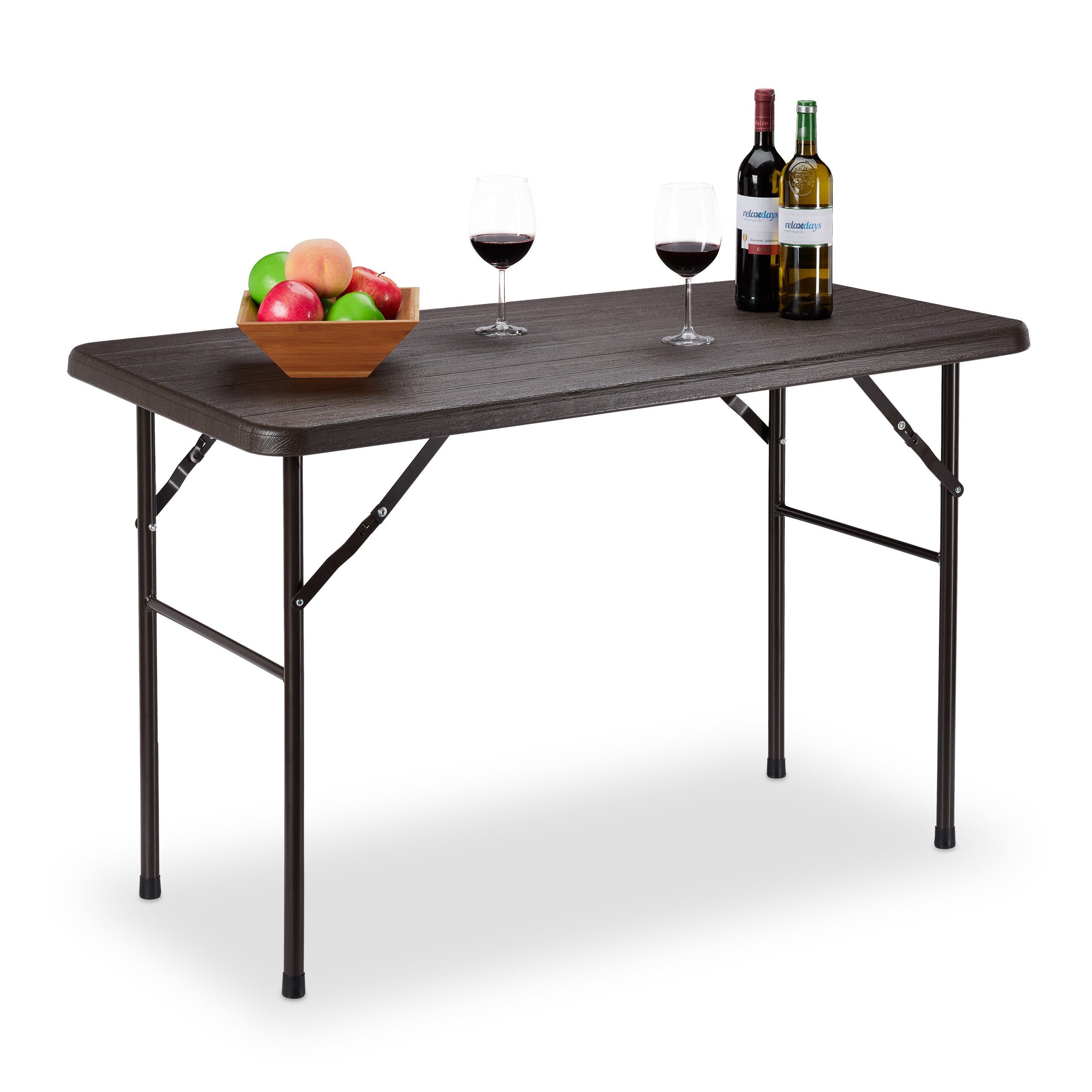 relaxdays Klapptisch Eckiger Gartentisch Holzoptik (1-St), braun