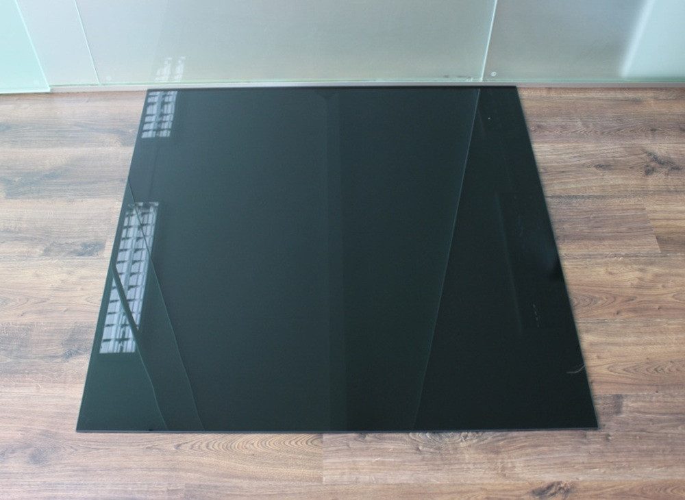 ECOfoxx Bodenschutzplatte Rechteck 120x130cm schwarz - Funkenschutzplatte mit Dichtlippe, Form: Rechteck, mit Silikondichtung (zur Selbstmontage), Glas schwarz 1200x1300mm