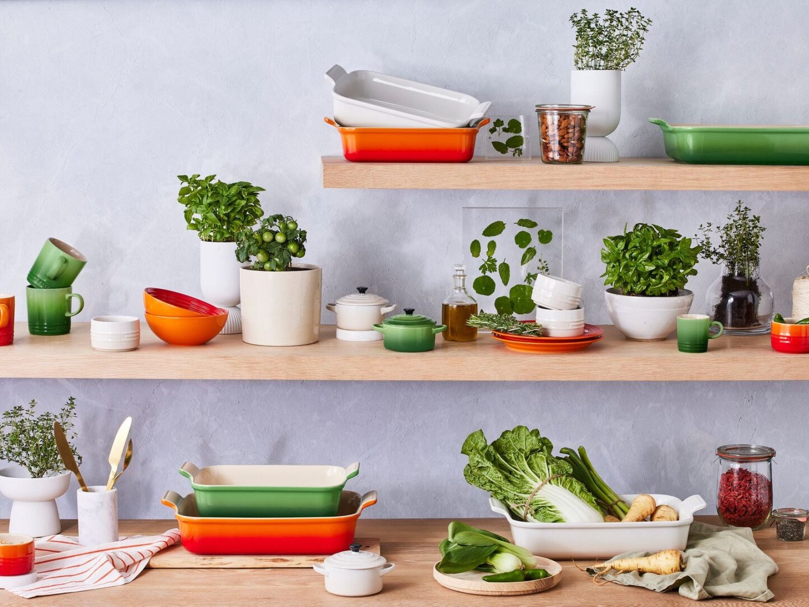 LE CREUSET Auflaufform Auflaufform Klassik rechteckig meringue 25/32cm Set 2tlg, Steinzeug