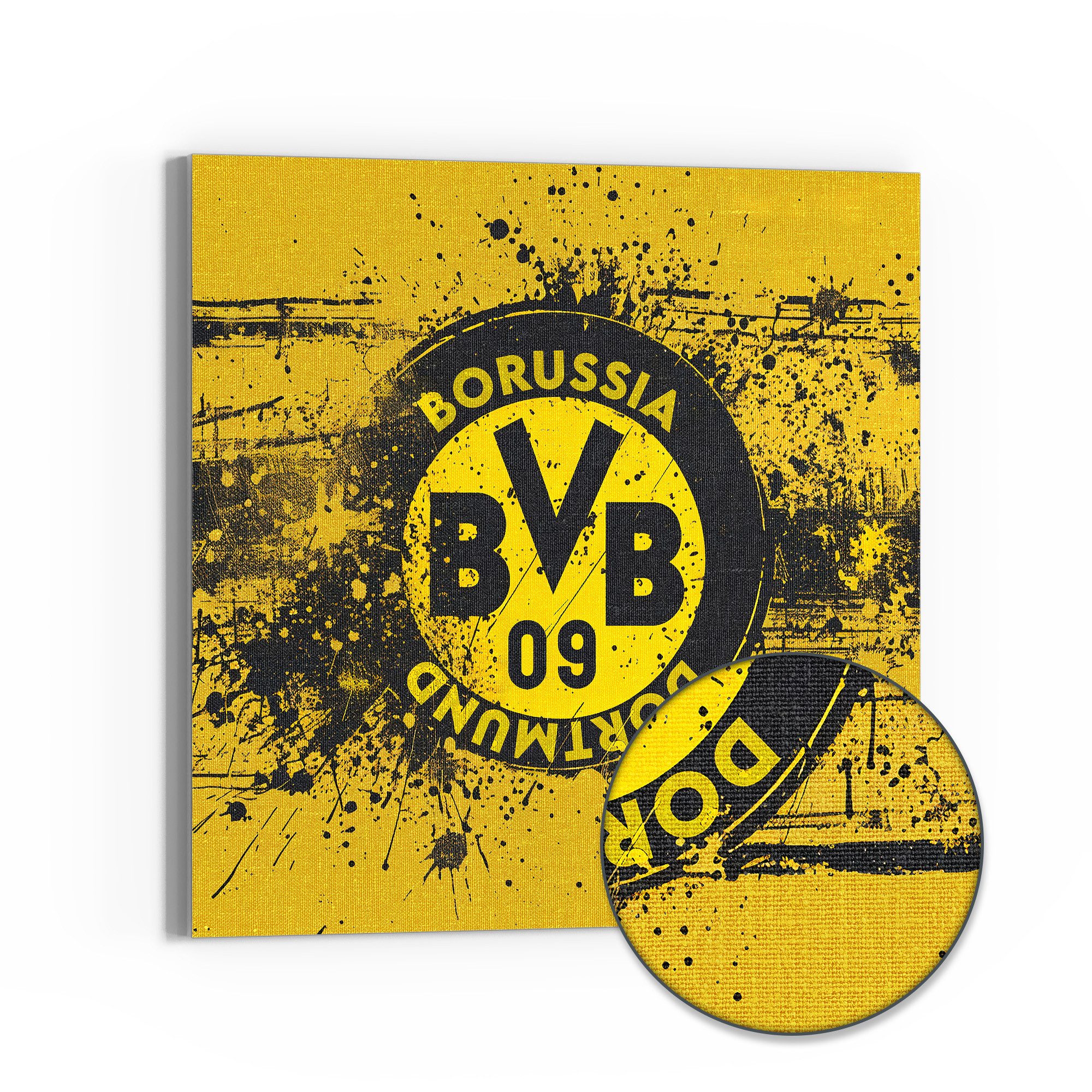 DEQORI Leinwandbild 'Wappen Borussia Dortmund', 'Wappen Borussia Dortmund', Hybrid Leinwand Bild Wandbild flach modern