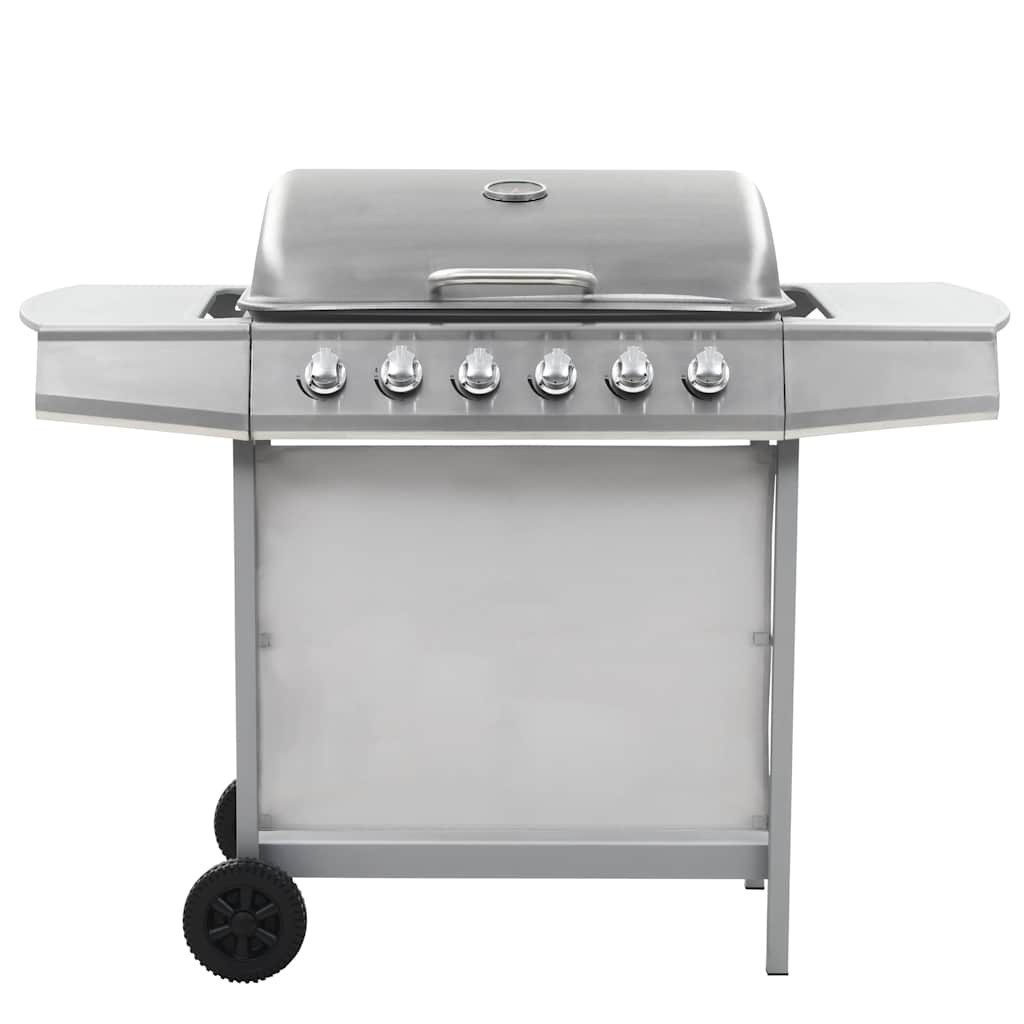 vidaXL Gasgrill Gasgrill mit 6 Flammen Edelstahl Silbern