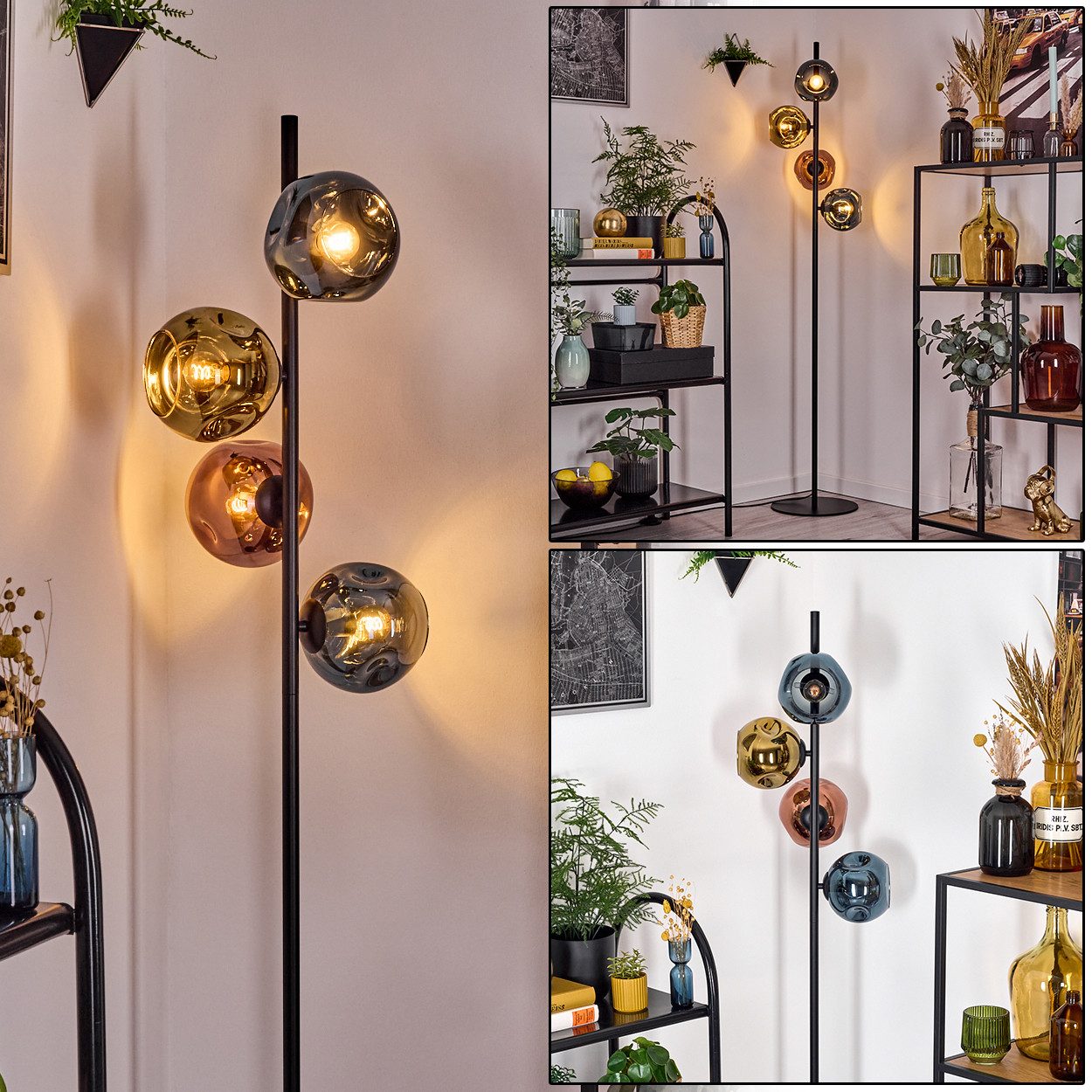 Stehlampe Stehlampe aus Metall/Glas in Schwarz/Blau/Gold/Kupfer