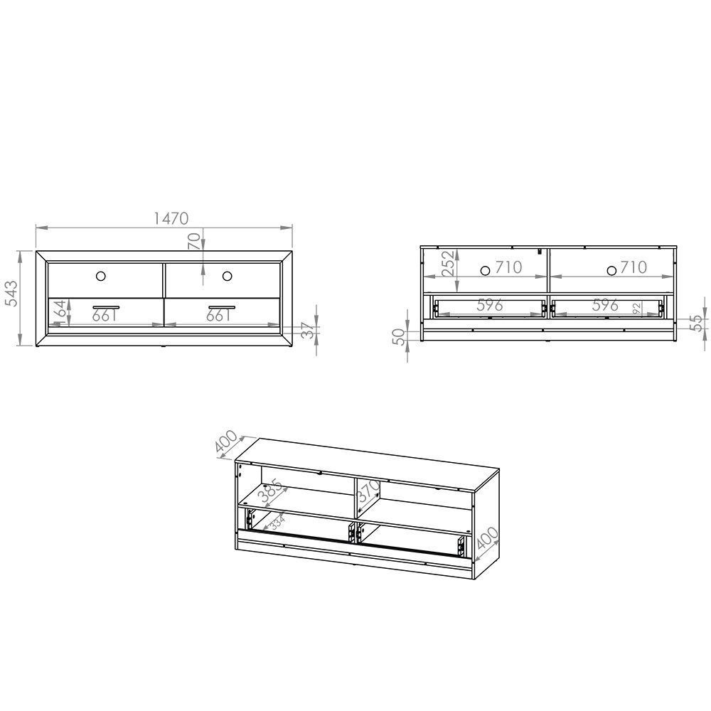 Wohnwand LED-Beleuchtung, und 4-tlg), (4-St., mit BAUSKA-131, Lefkas Eiche Couchtisch Lomadox in