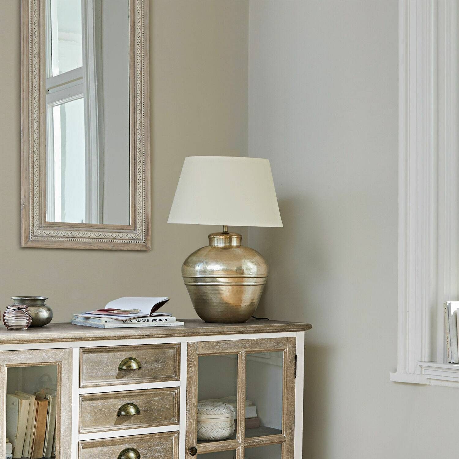 Mirabeau Tischleuchte Tischlampe Madison creme/antiksilber