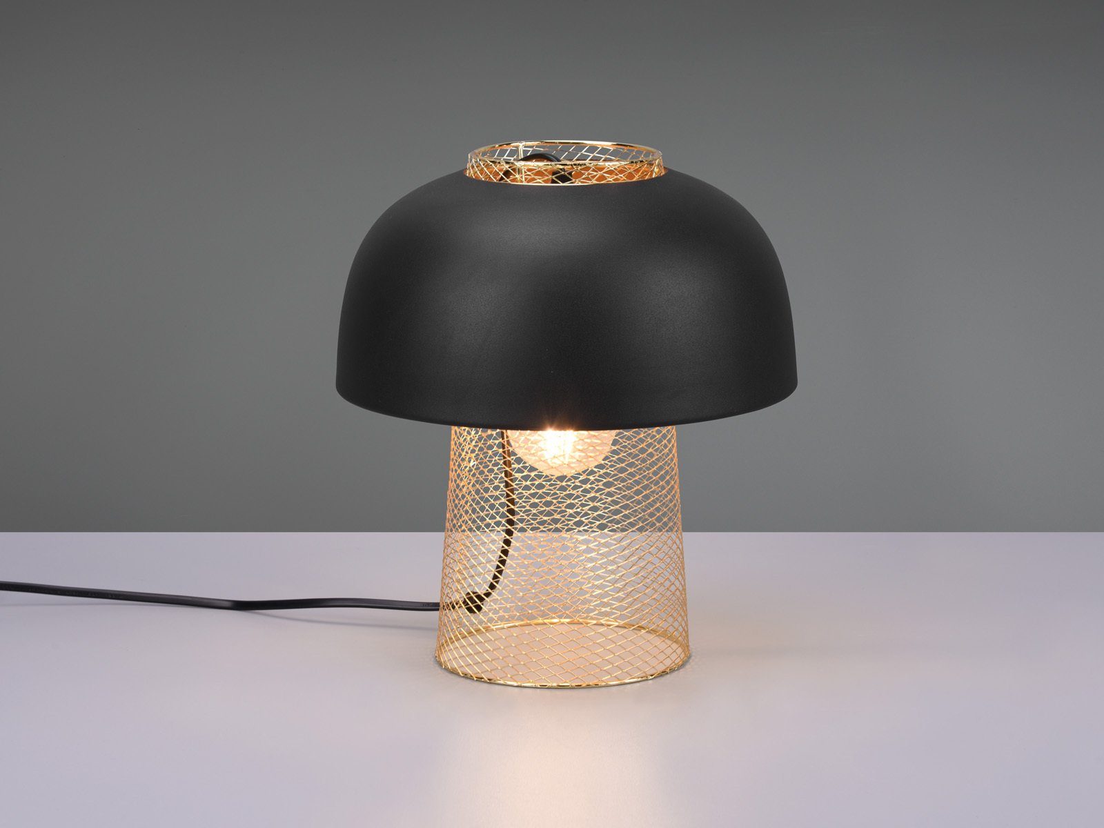 Fensterbank Industrial H: kleine Nachttischlampe, LED 28 warmweiß, Schwarz meineWunschleuchte Gold wechselbar, für LED dimmbar Pilzlampe