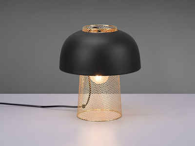 meineWunschleuchte LED Nachttischlampe, LED wechselbar, warmweiß, kleine Industrial Pilzlampe für Fensterbank dimmbar Schwarz Gold H: 28