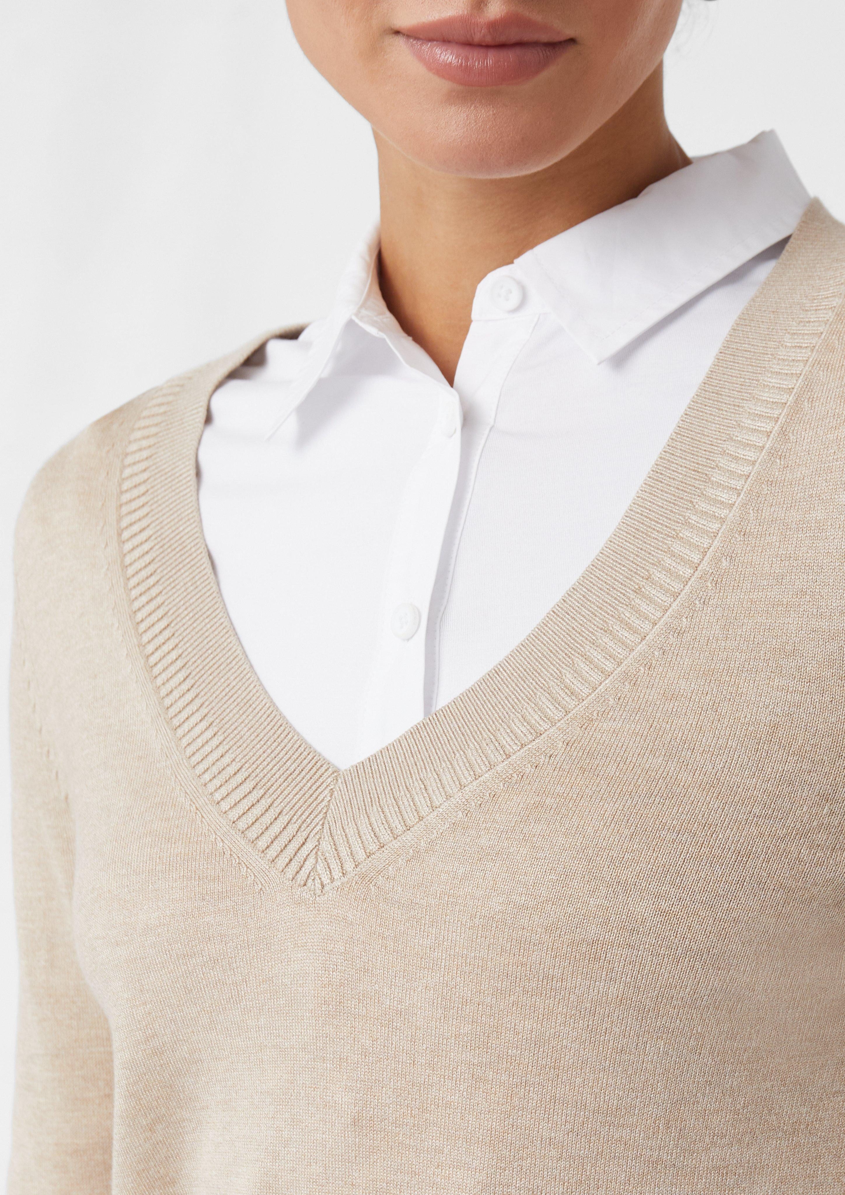 comma Langarmshirt Strickpullover mit V-Ausschnitt und günstig online kaufen