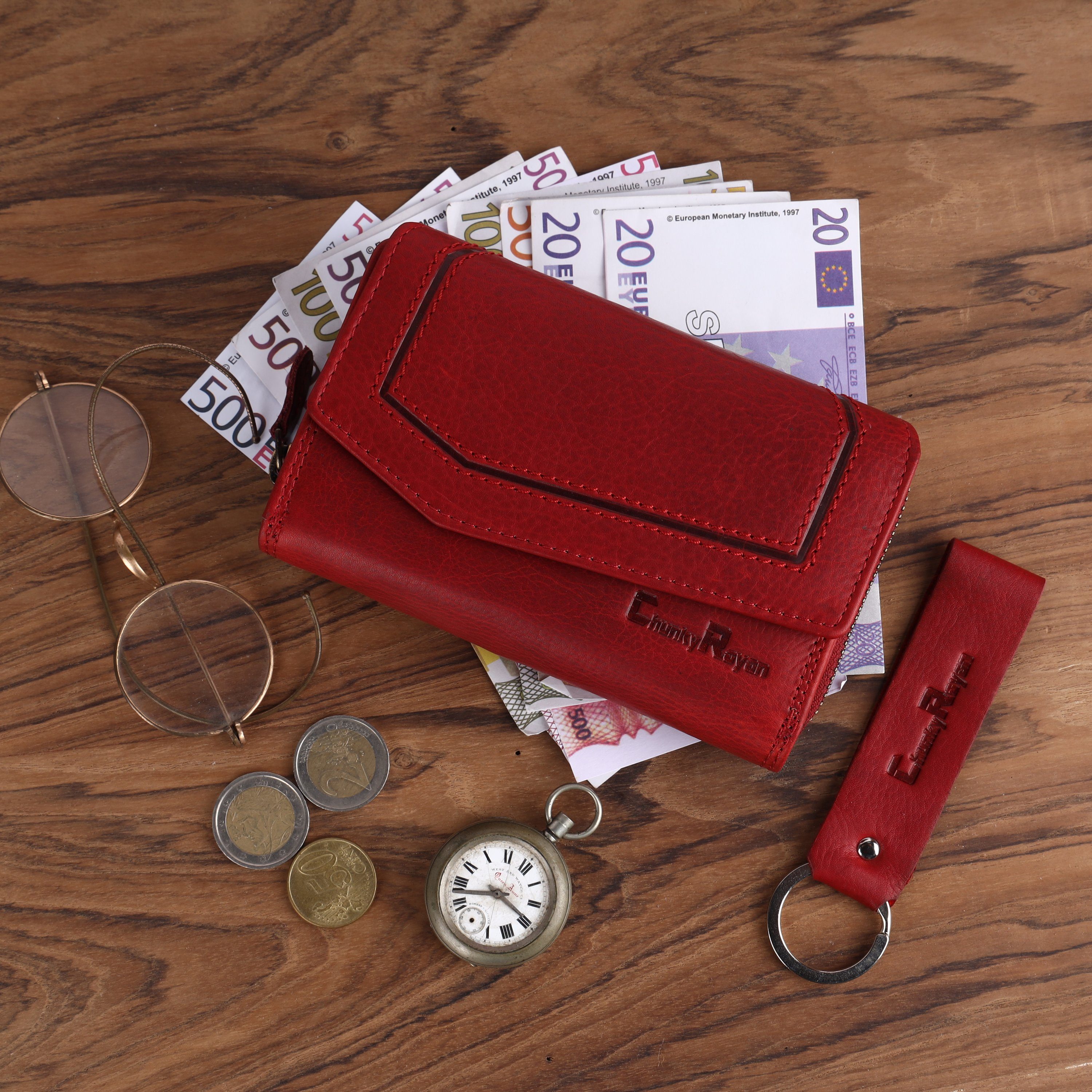 Damen Vintage Geldbörse Chunkyrayan Schutz Chunkyrayan Hochwertig Echtleder Rot RFID Geldbörse
