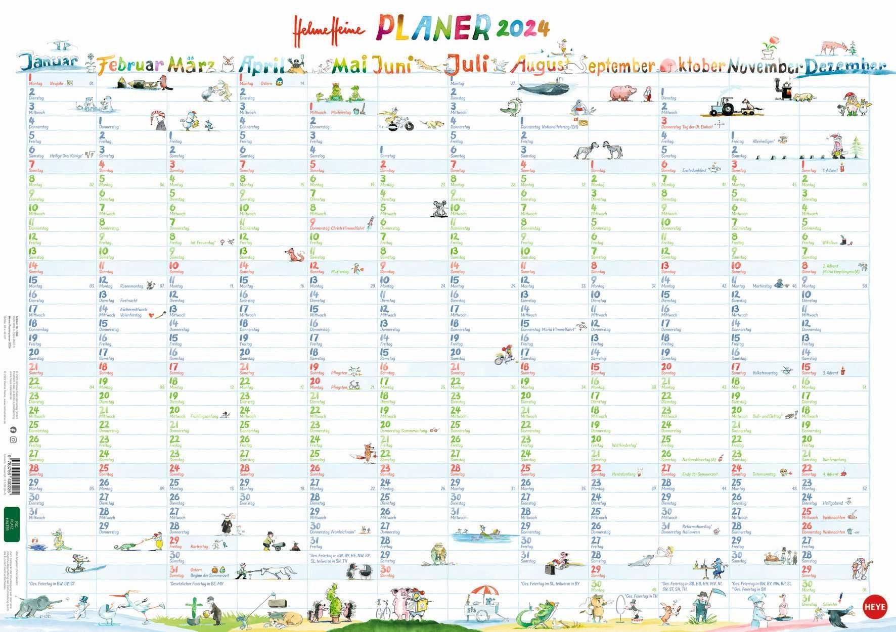 HEYE Plakatkalender HEYE 1584 Wandkalender Helme Heine - 68 x 48 cm